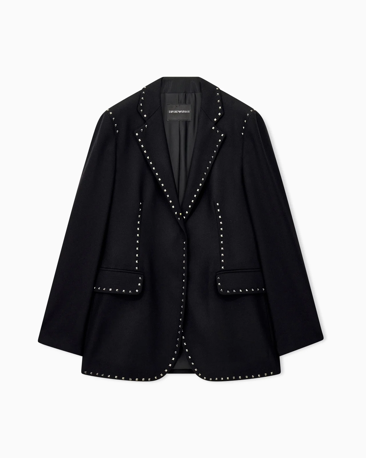 SINGLE-BREASTED MIXED WOOL BLAZER WITH METALLIC STUDS - 1