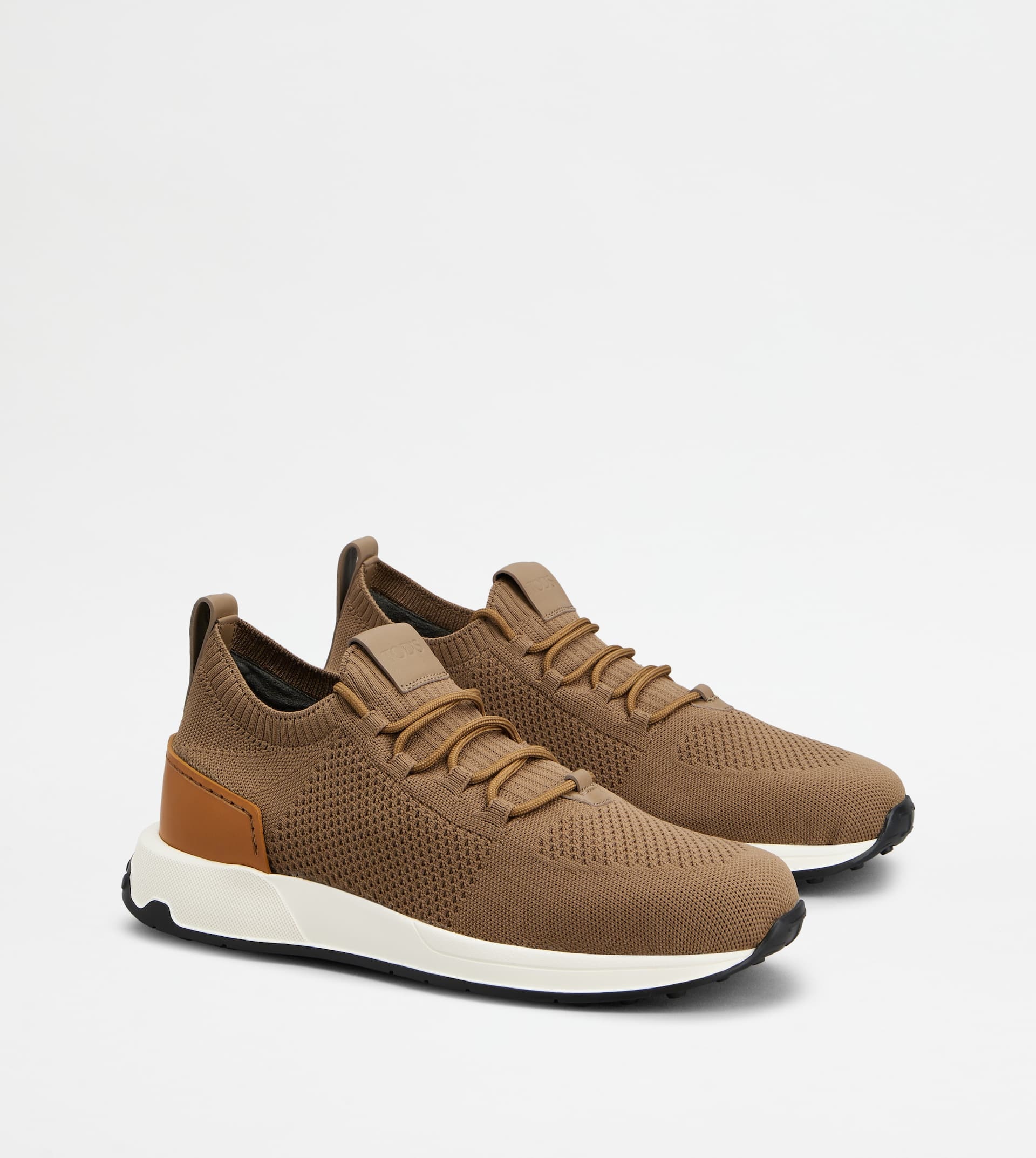 SOCK SNEAKERS IN TECHNICAL FABRIC AND LEATHER - BROWN - 3