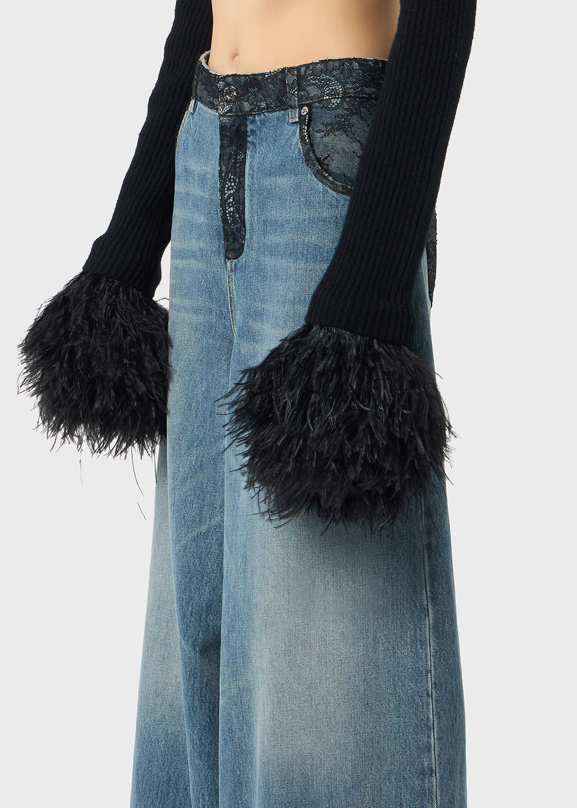 SUPERWIDE-LEG JEANS WITH LACE DETAILS - 5