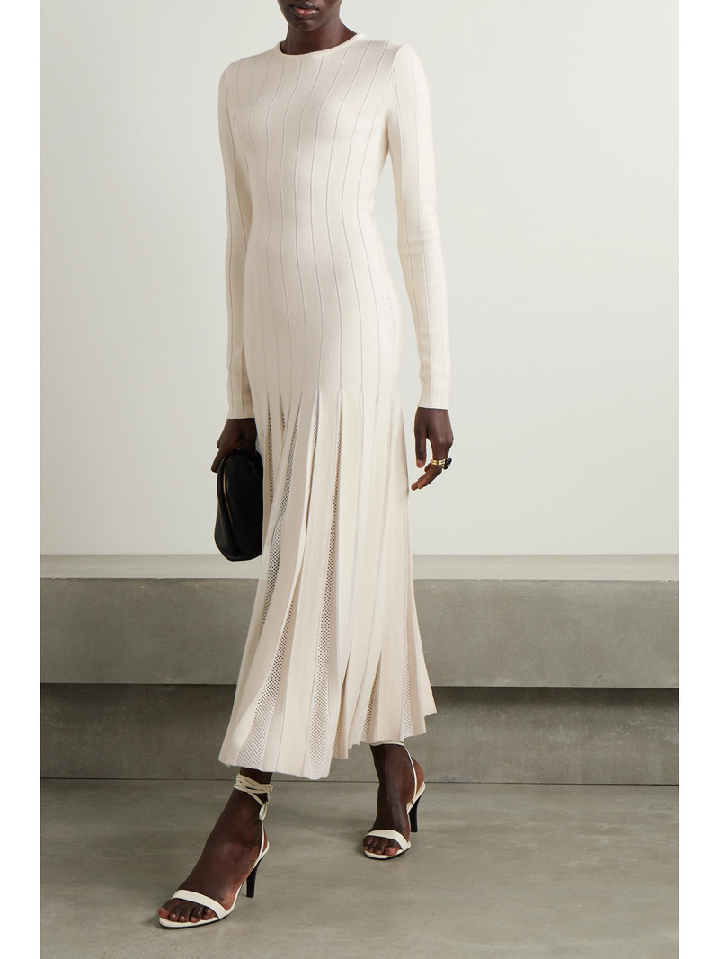 GABRIELA HEARST Walsh Crochet-trimmed Pleated Wool Midi Dress outlook