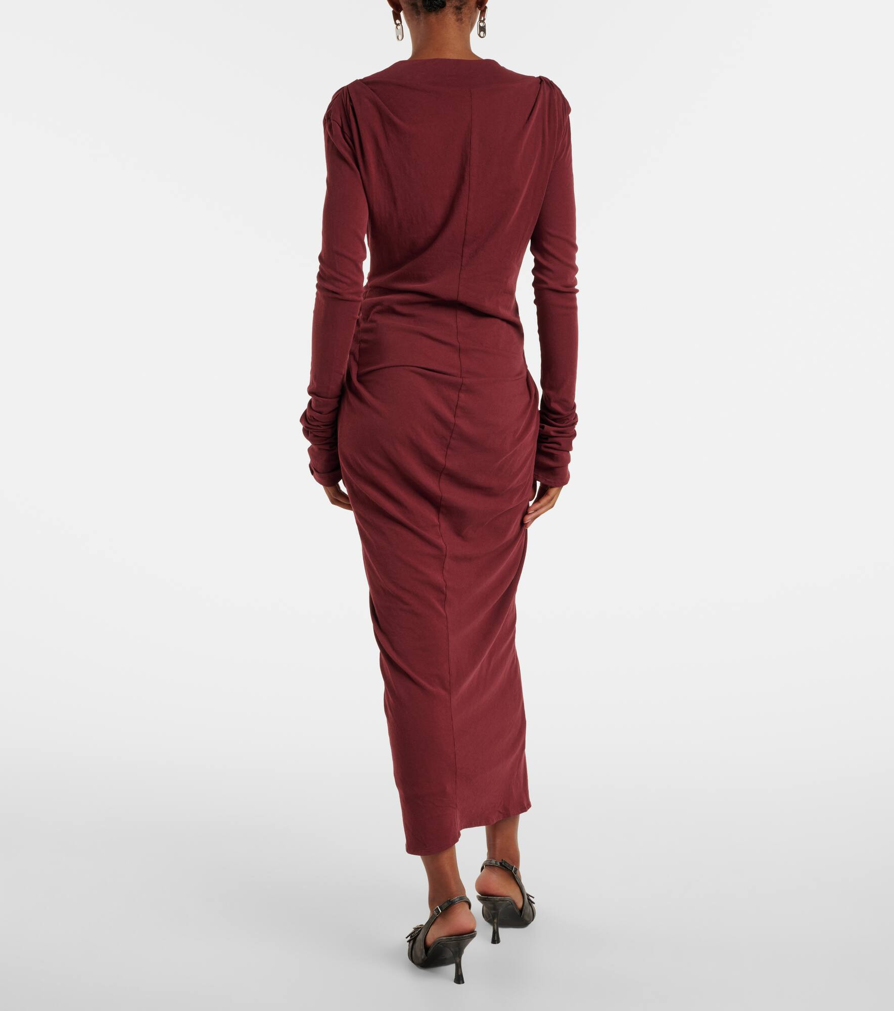 Gathered cotton-blend jersey maxi dress - 3