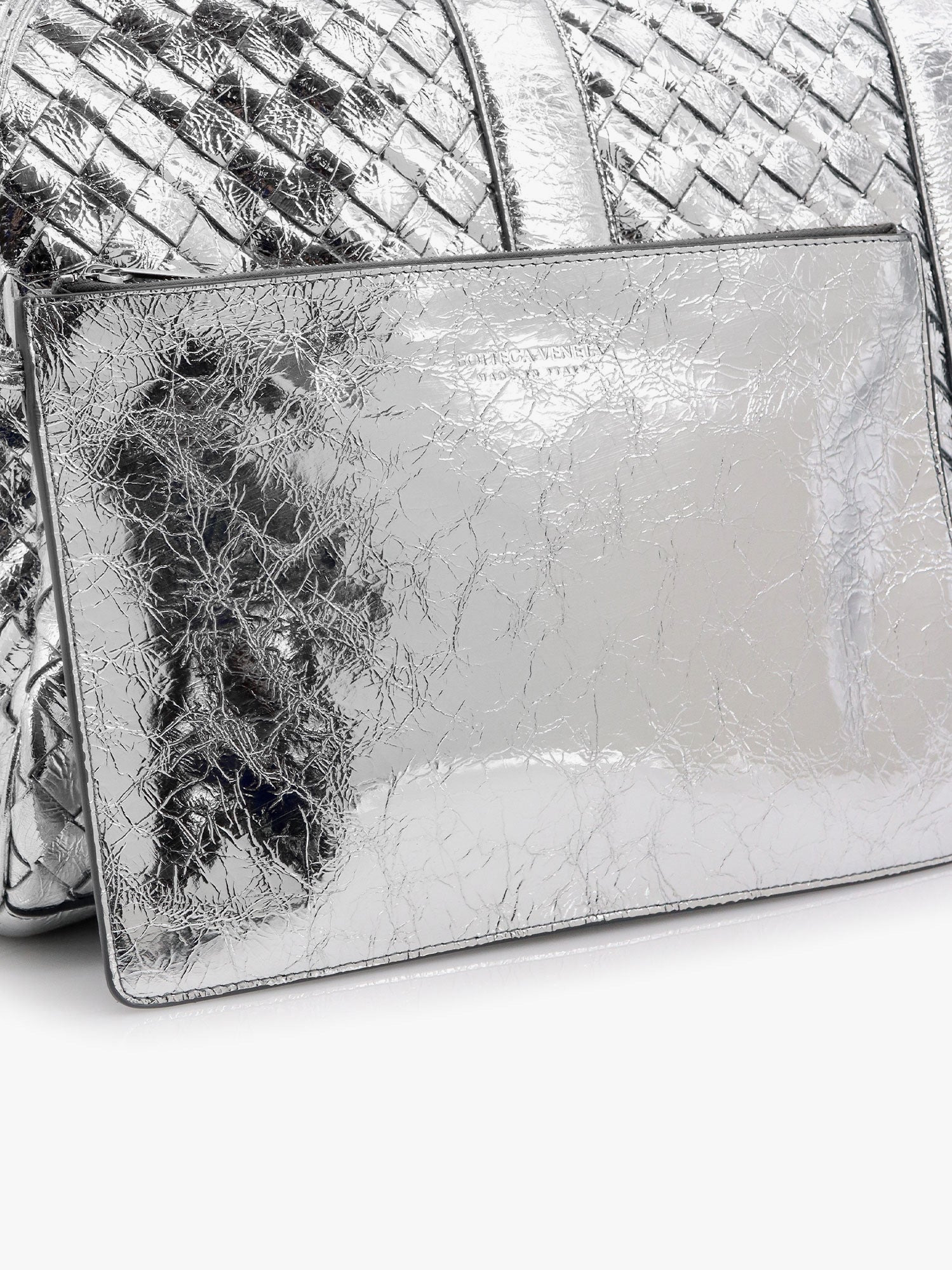 Bottega Veneta Silver Leather Duffle Bag With Intrecciato Motif - 5