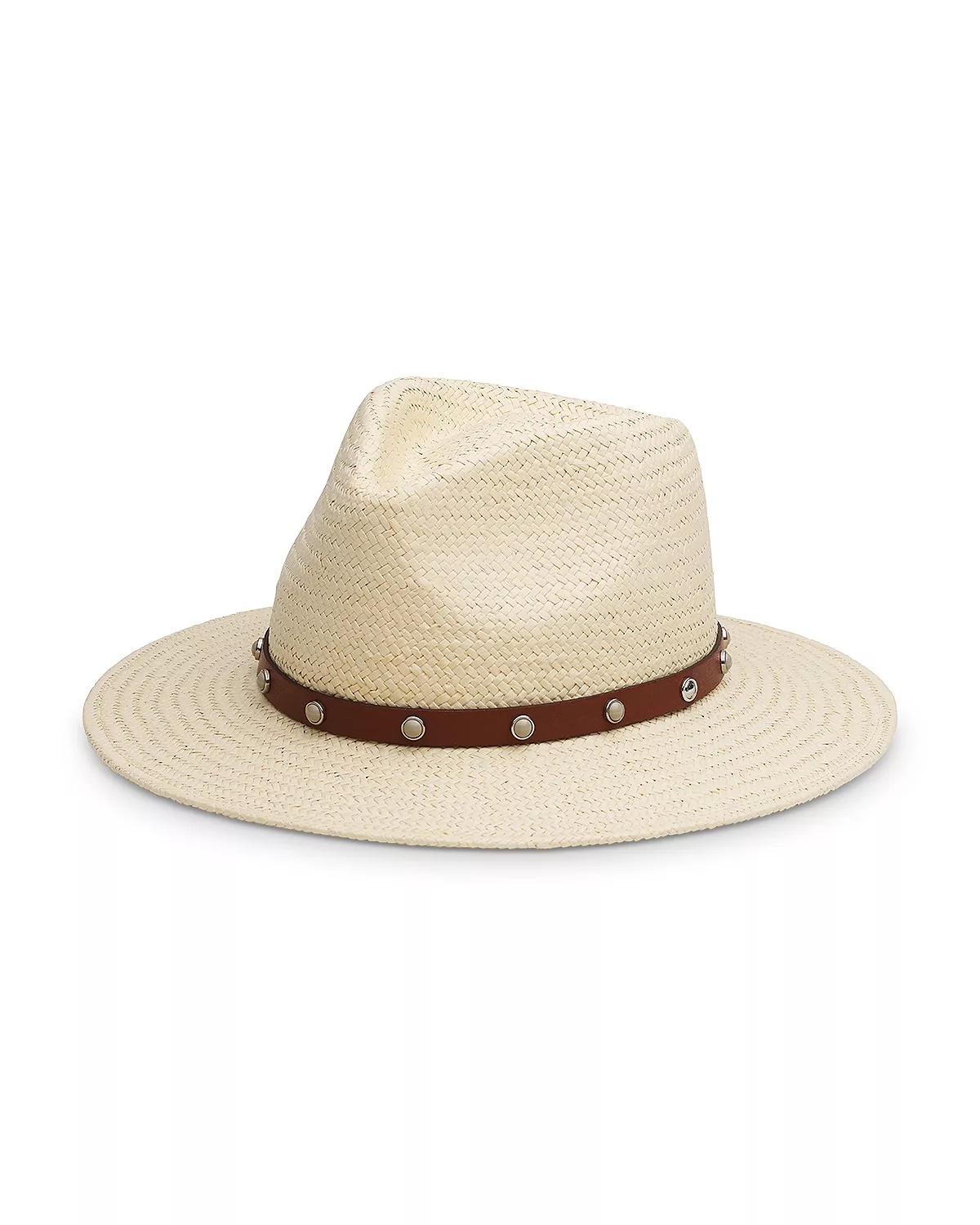 Cabochon Studded Packable Straw Fedora - 1