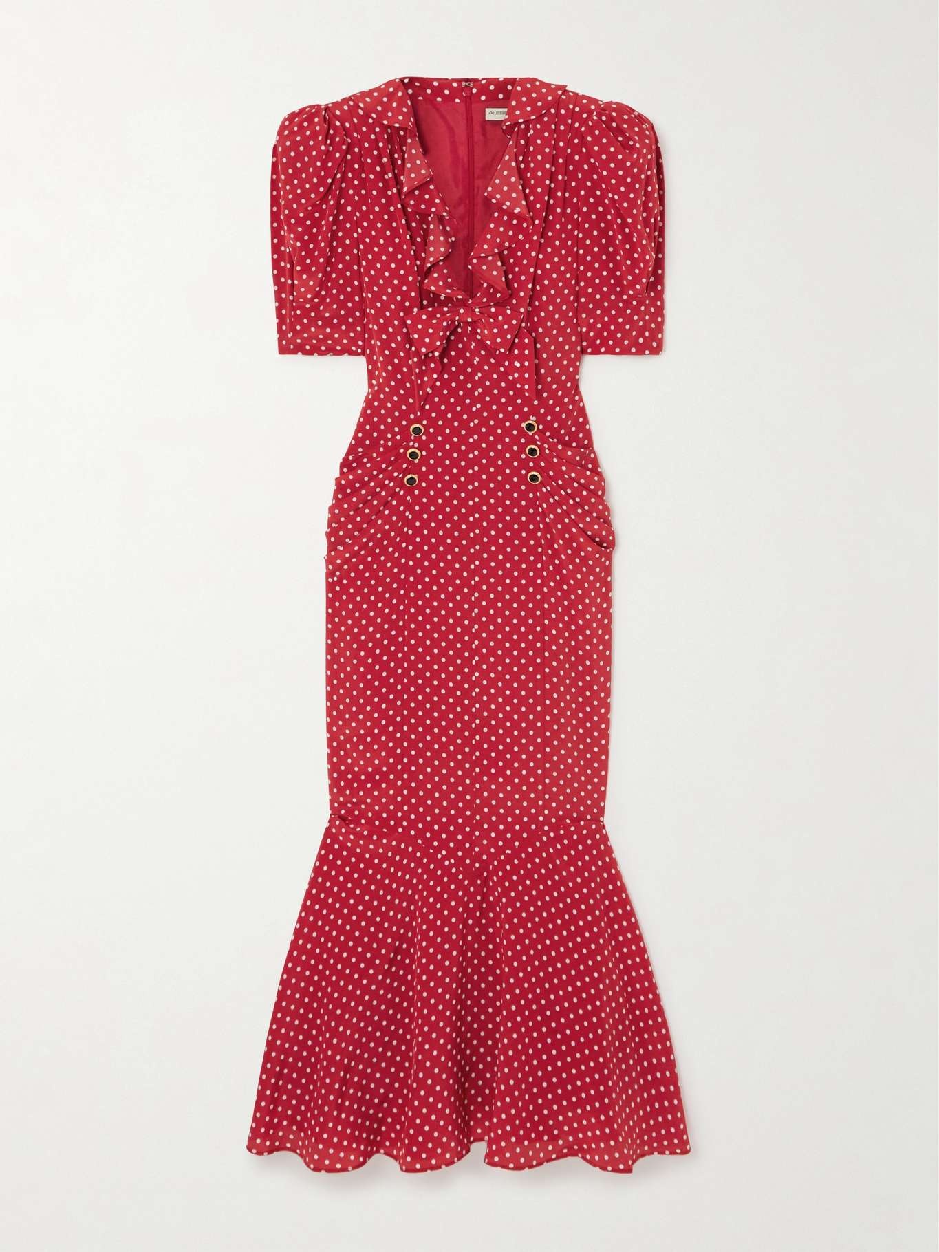 Bow-embellished polka-dot silk-satin midi dress - 1