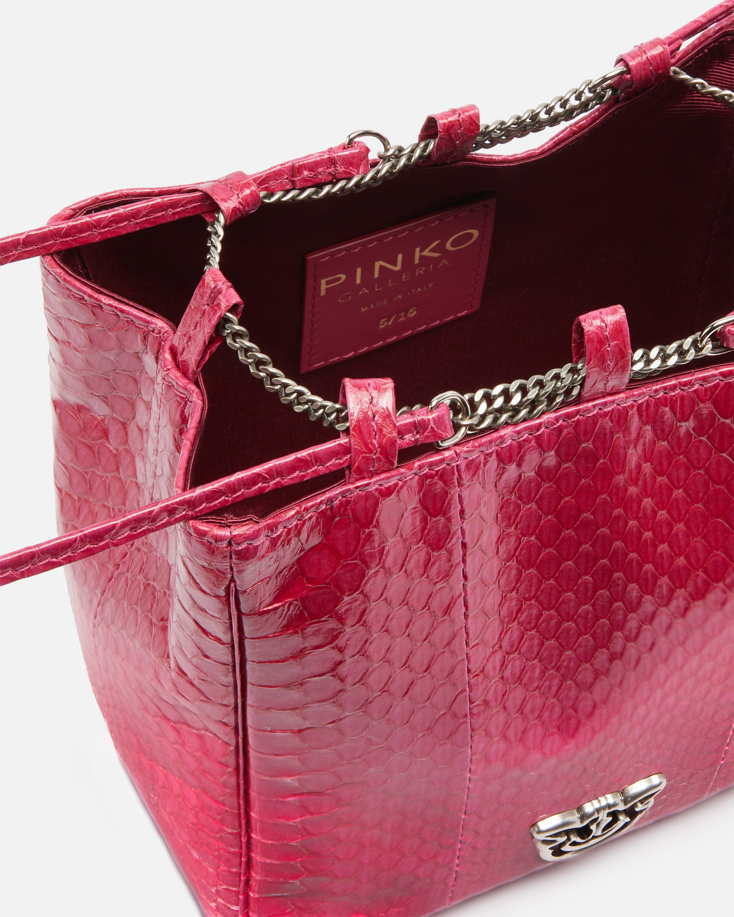 PINKO GALLERIA MINI BUCKET BAG IN SHINY REPTILE SKIN - 4
