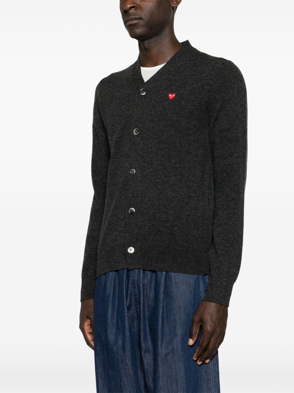 heart-patch wool cardigan - 4
