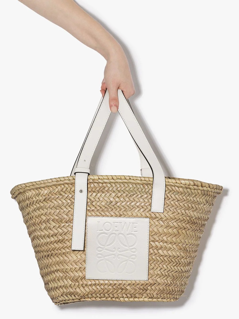 leather-trimmed raffia basket tote - 6