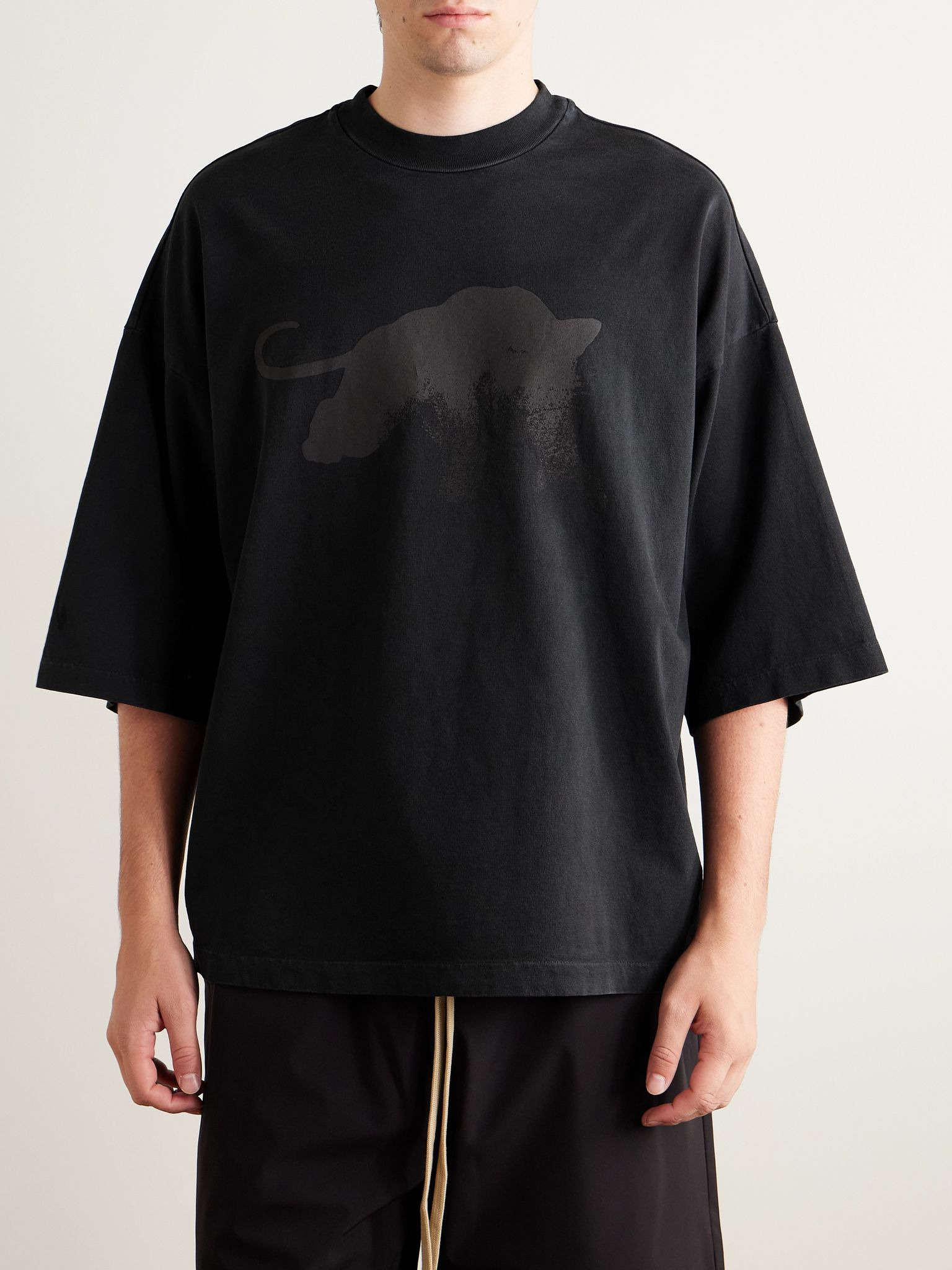 Les Panteres Oversized Printed Cotton-Jersey T-Shirt Black - 3