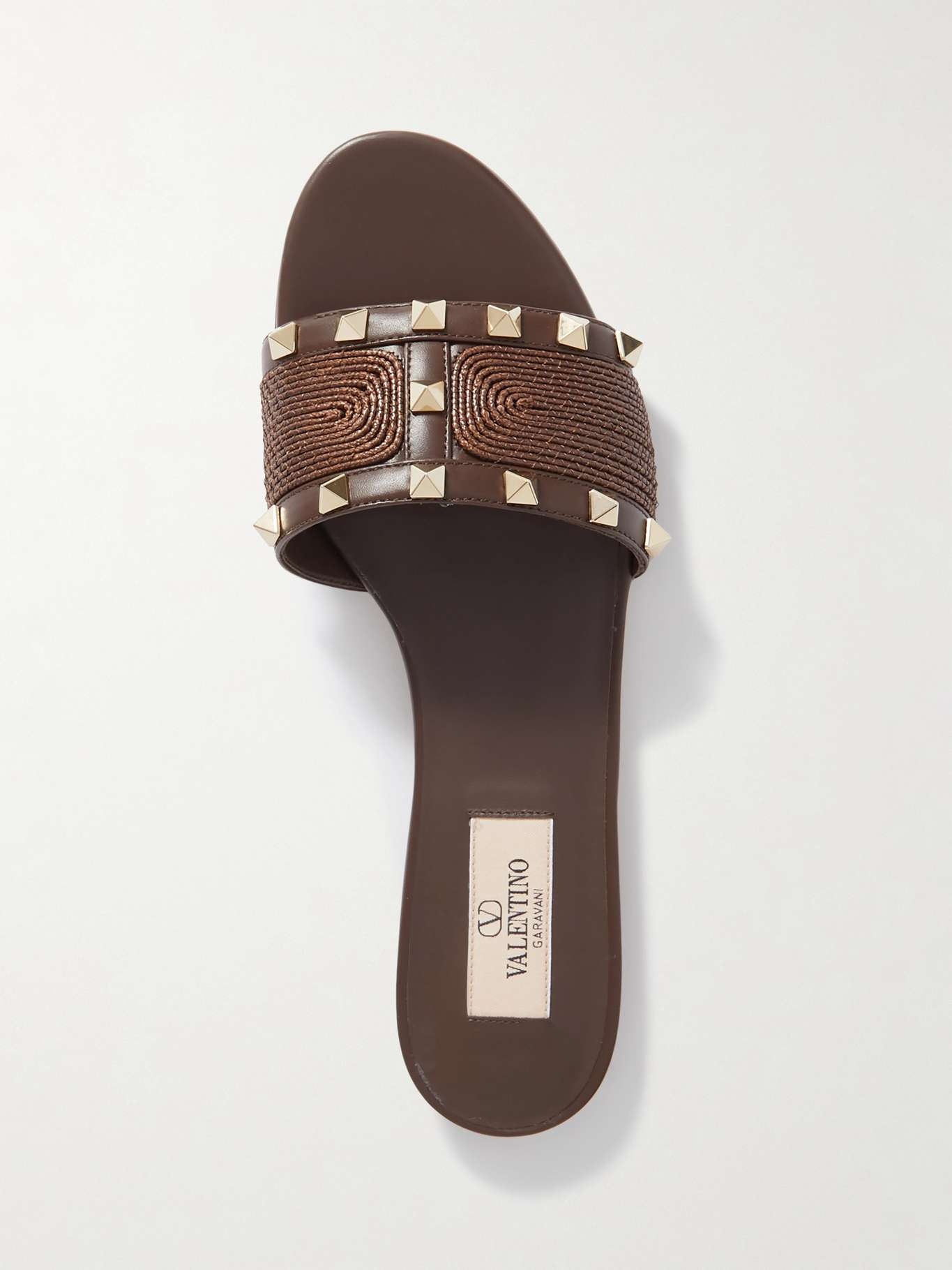 Rockstud raffia and leather slides Dark brown - 5