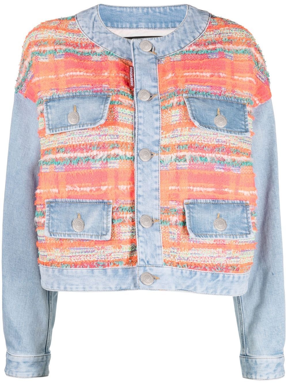 panelled button-front denim jacket - 1