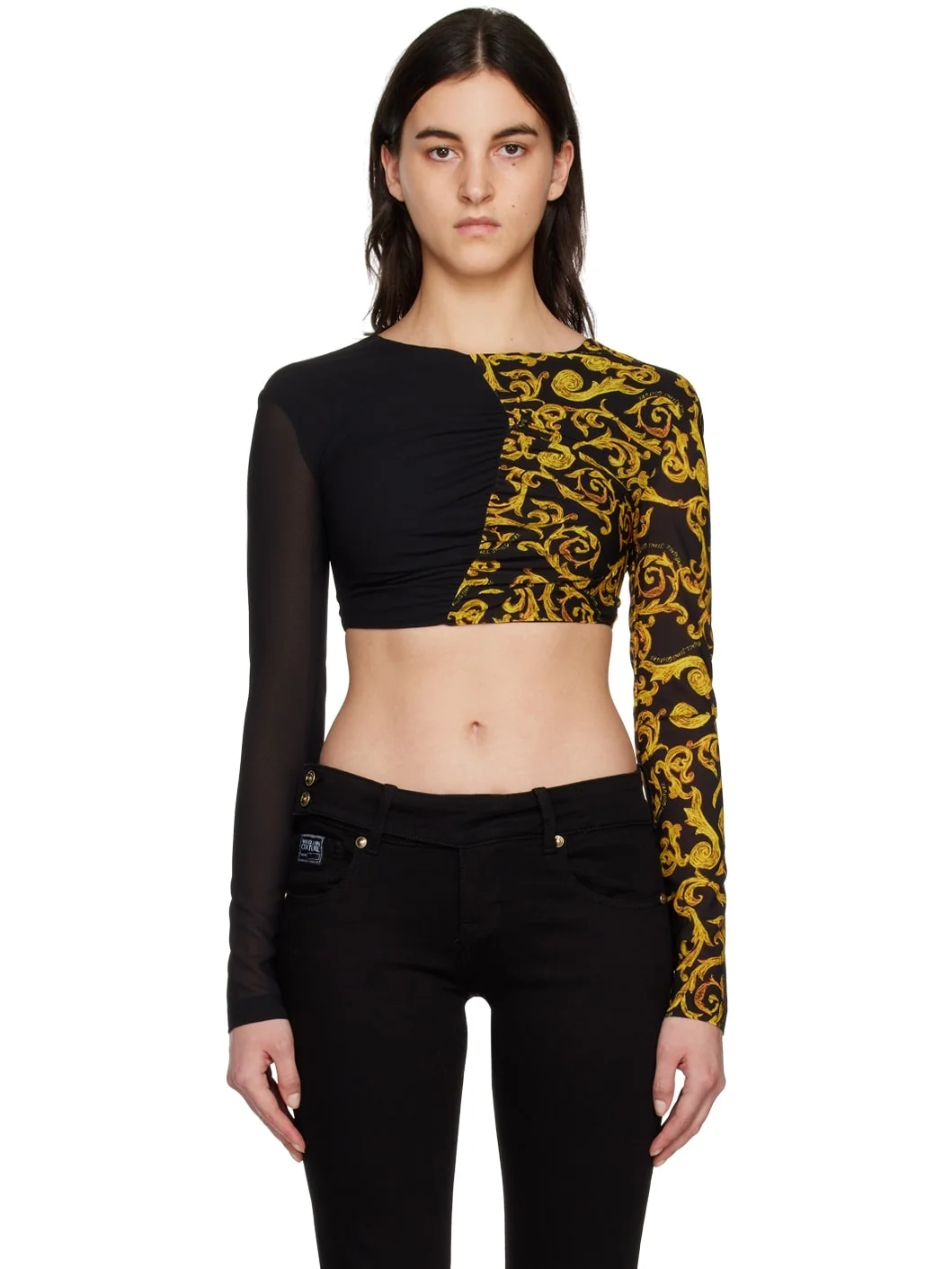 Black & Yellow Cropped Blouse - 1