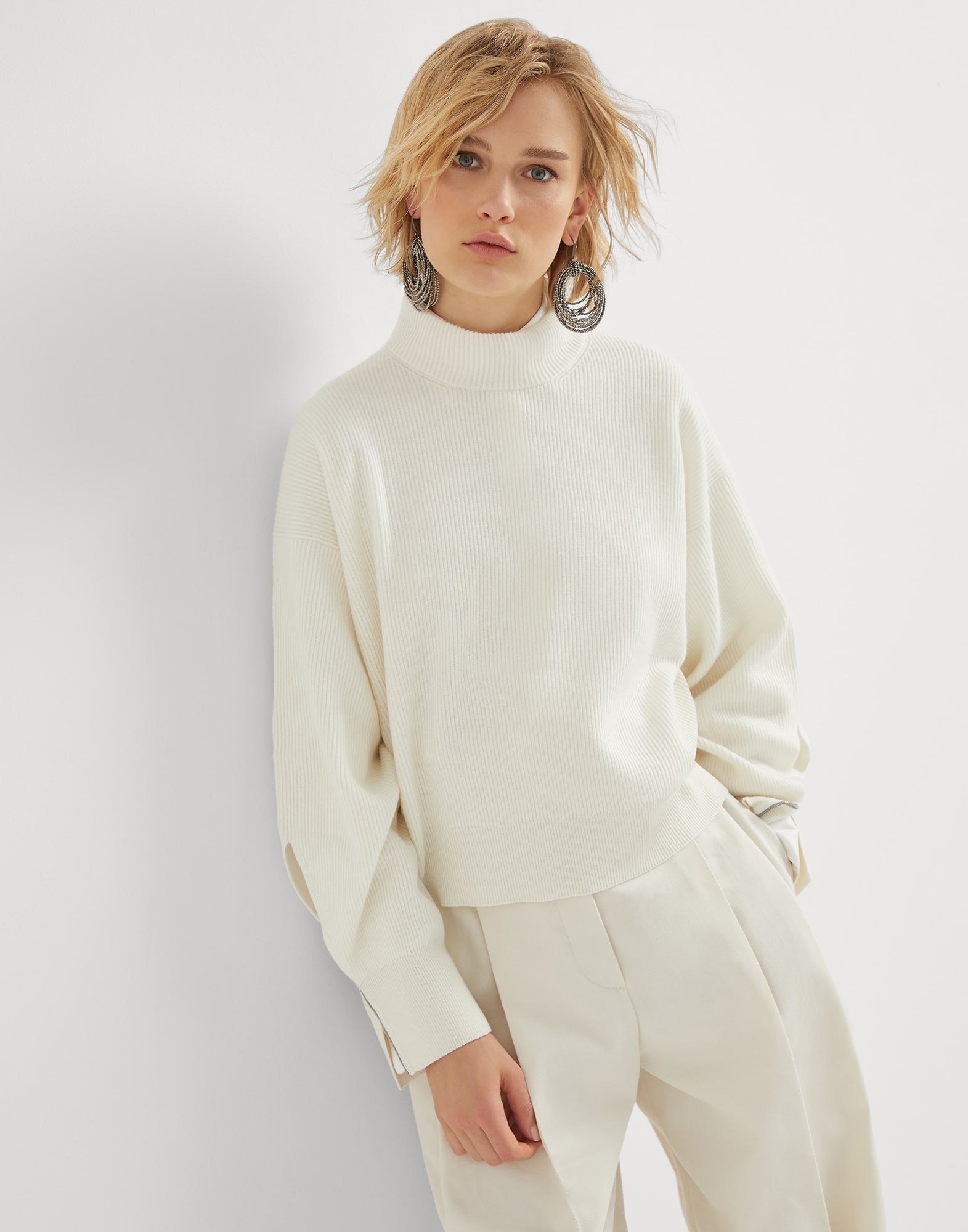 Cashmere English rib sweater with shiny cuff details - 4