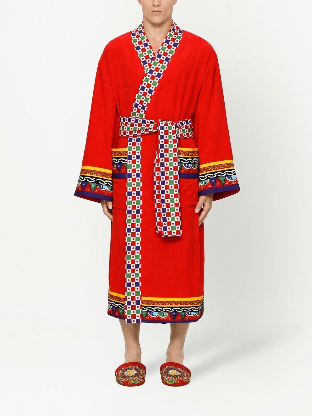 Carretto Siciliano printed trim bathrobe - 4