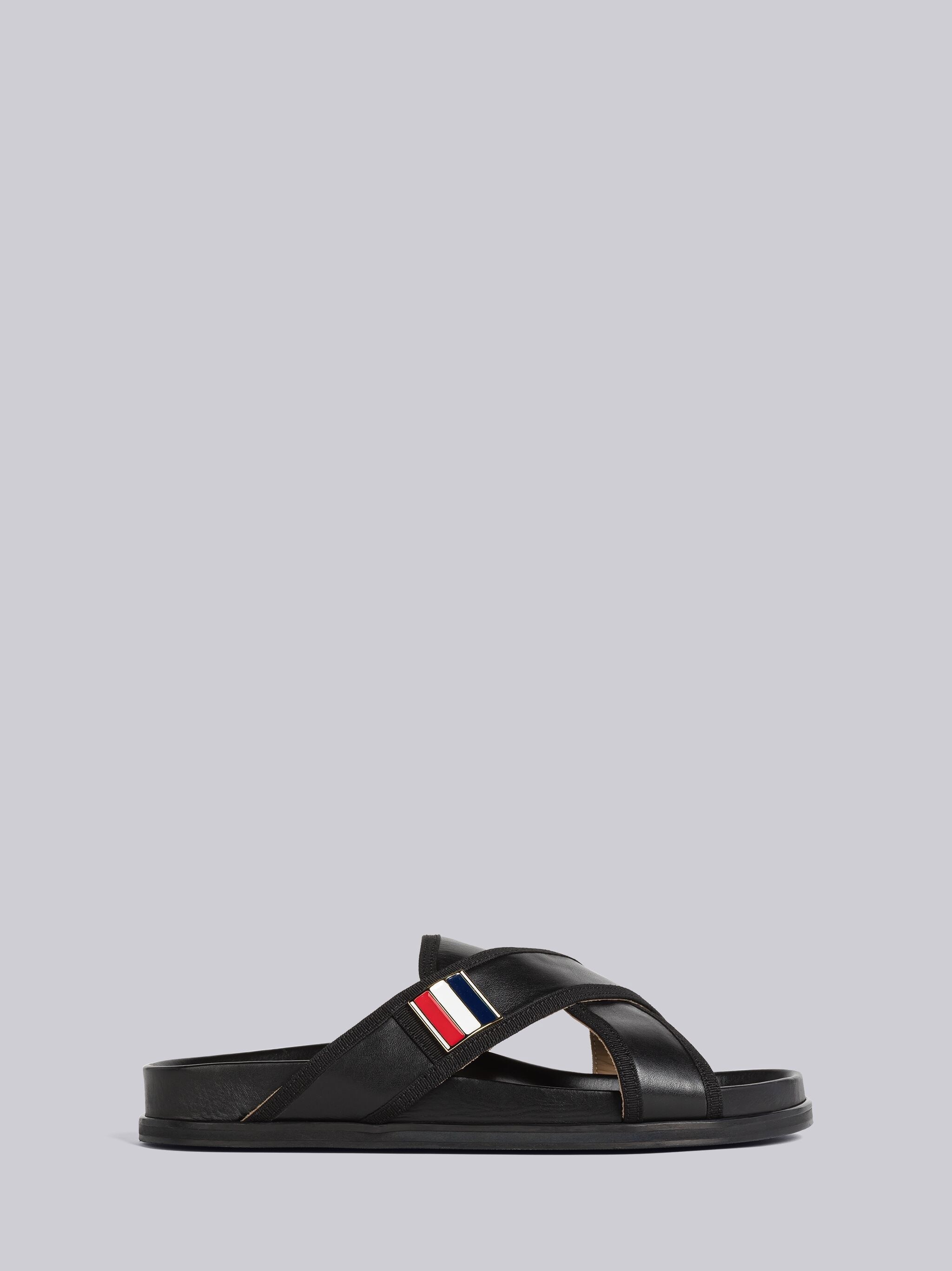Thom Browne cross cross sandals w/RWB enamel buckle in vitello calf. Leather. 6product-MFL093A05584001-Xms-  main image 3