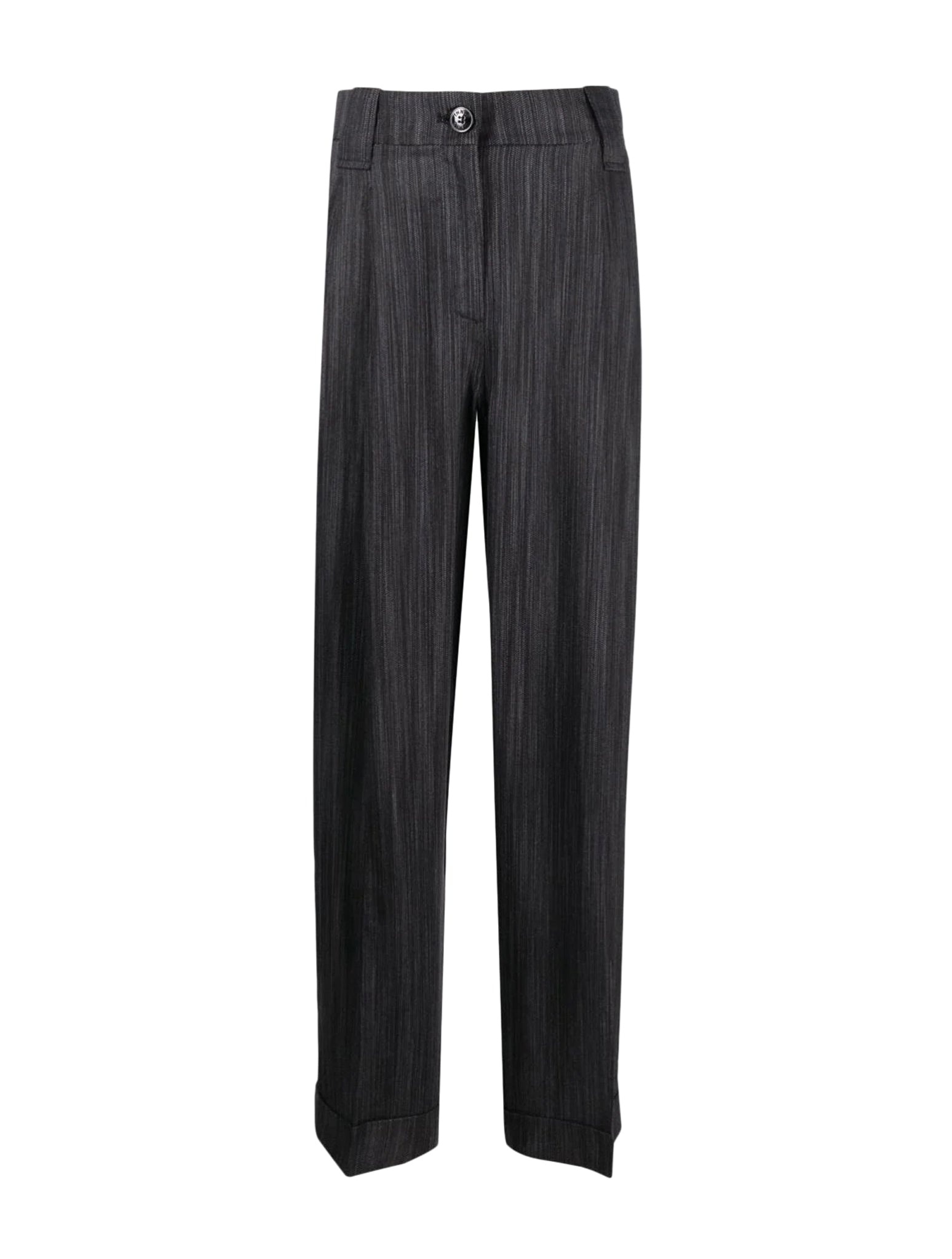 Ganni Stretch Stripe Mid Waist Pants - GRAY PINSTRIPE