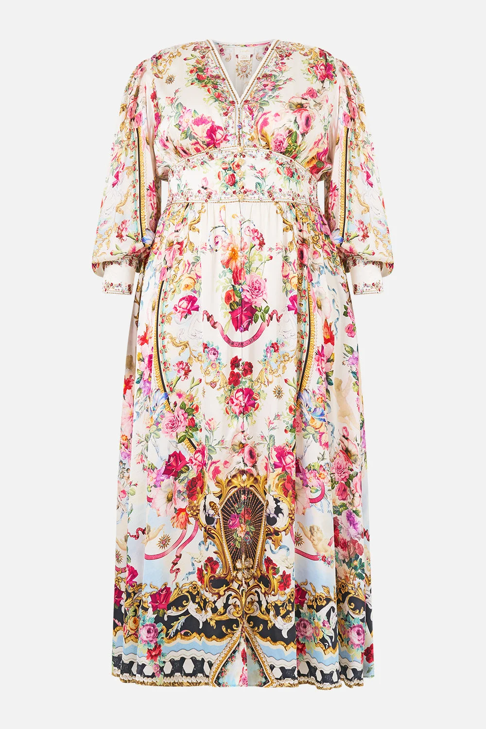 SHAPED WAISTBAND DRESS WITH GATHERED SLEEVES - 1