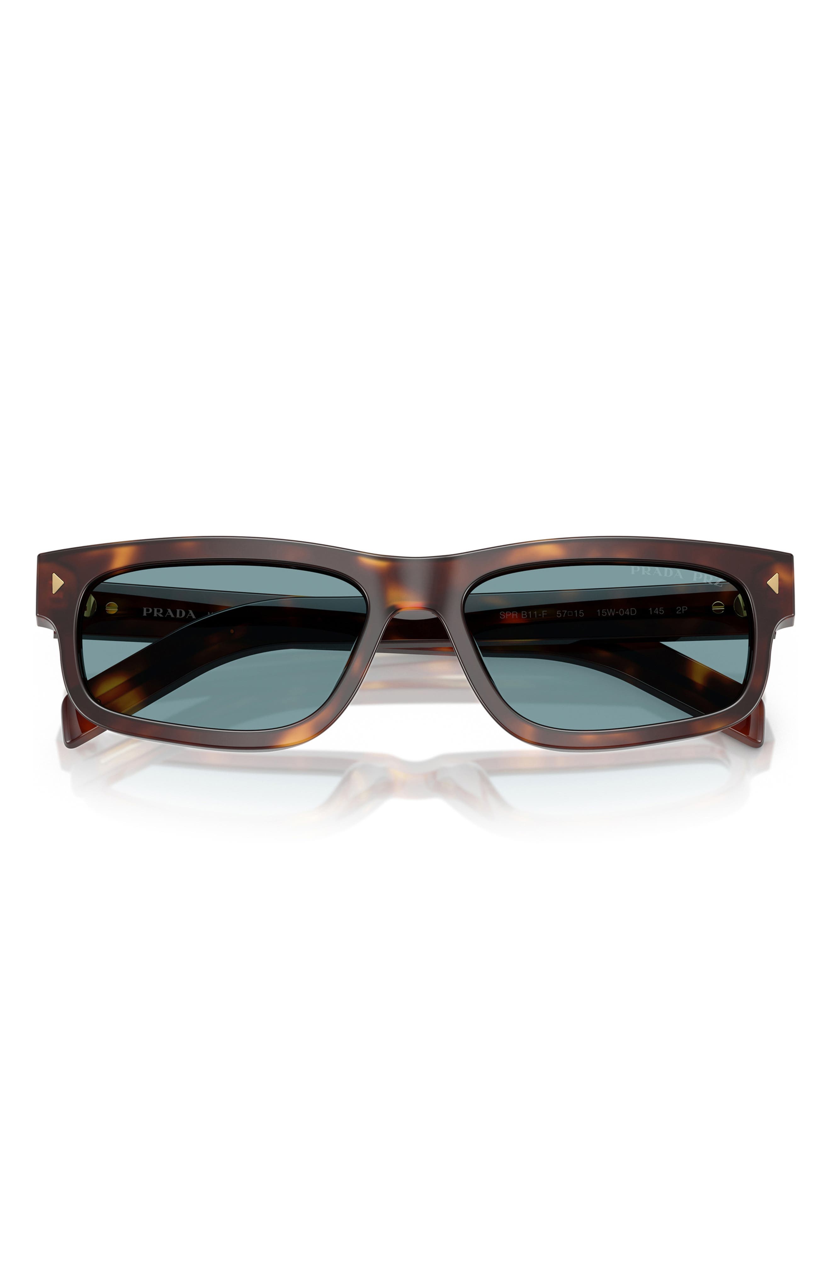 Prada 57mm Polarized Rectangular Sunglasses in Brown Tort at Nordstrom - 5