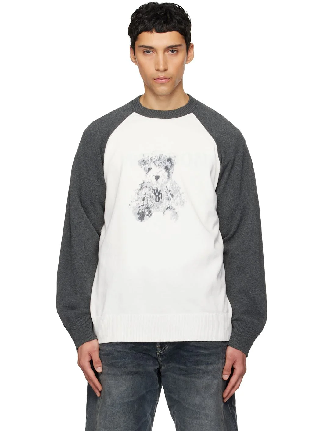 White & Gray Teddy Raglan Sweater - 1