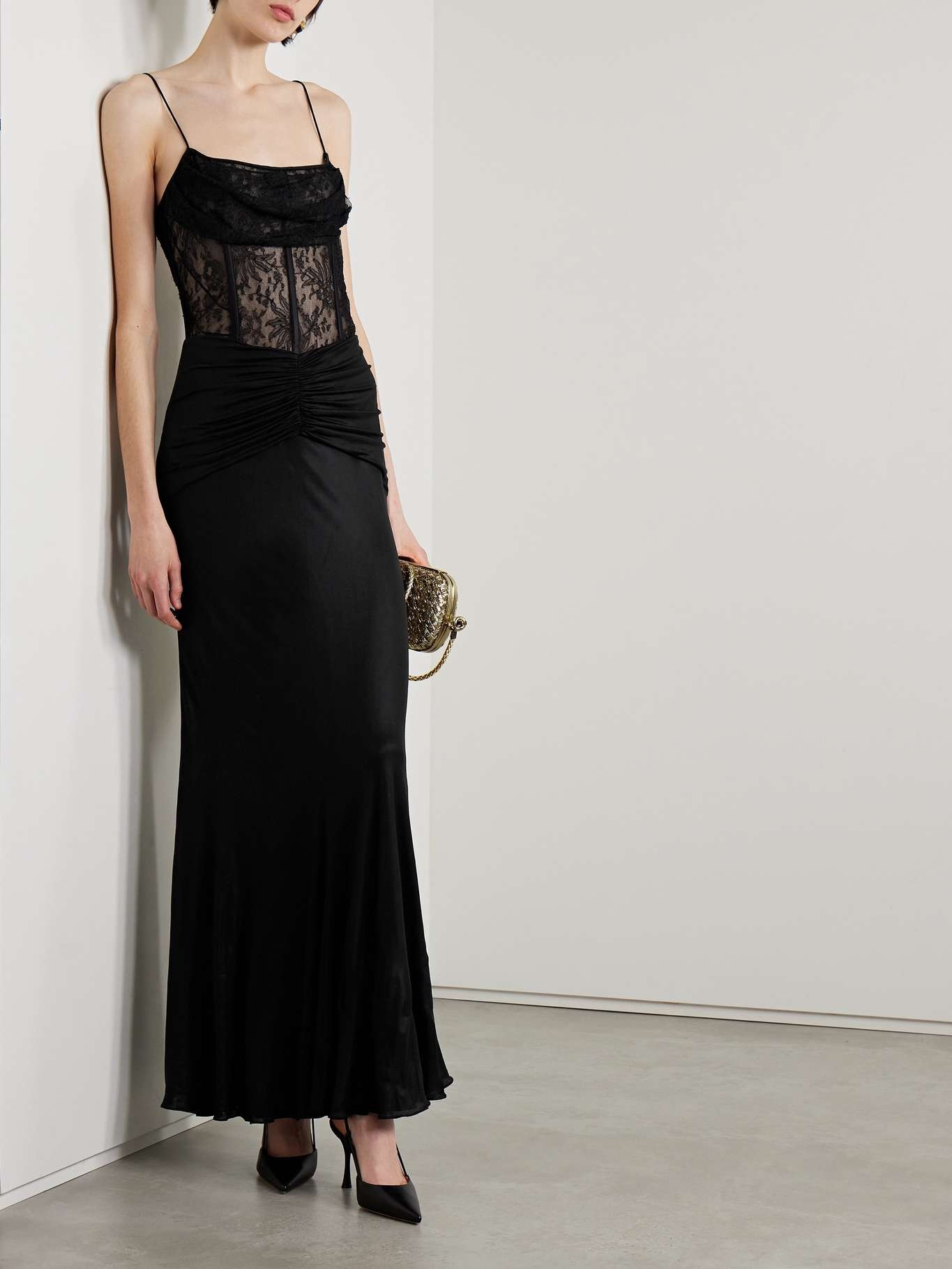 Alessandra Rich LAMINATED JERSEY EVENING SLIP DRESS WITH