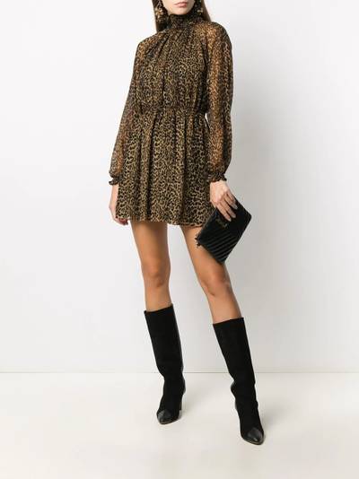 SAINT LAURENT leopard-print pleated mini dress outlook