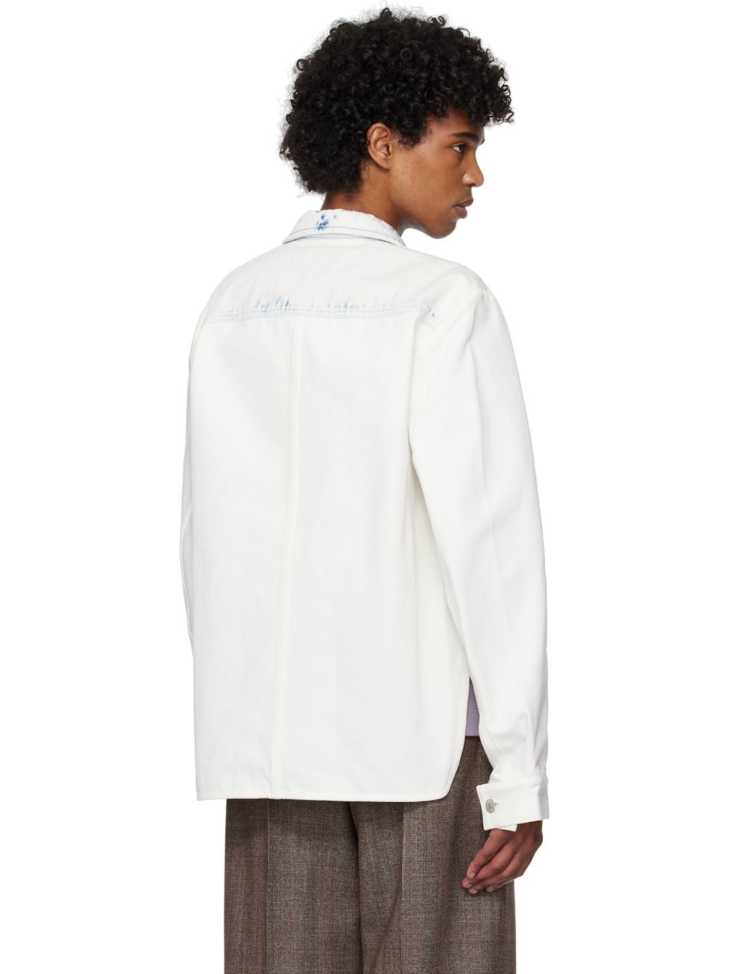 White & Blue Acid Wash Denim Jacket - 3