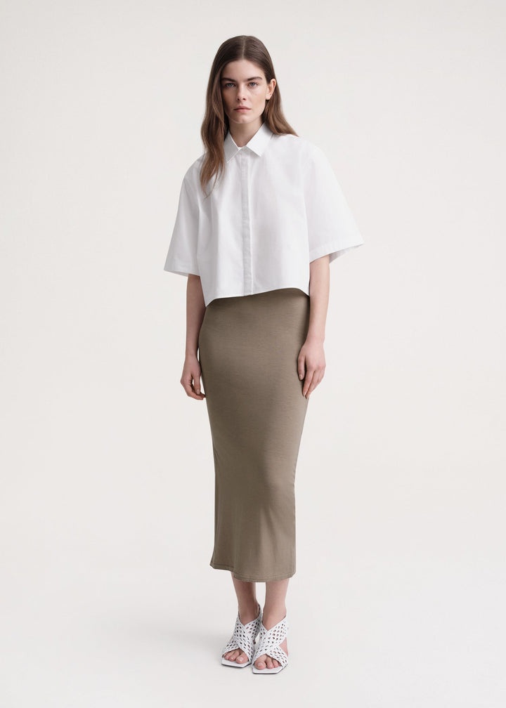 Side-slit jersey skirt dark taupe - 2