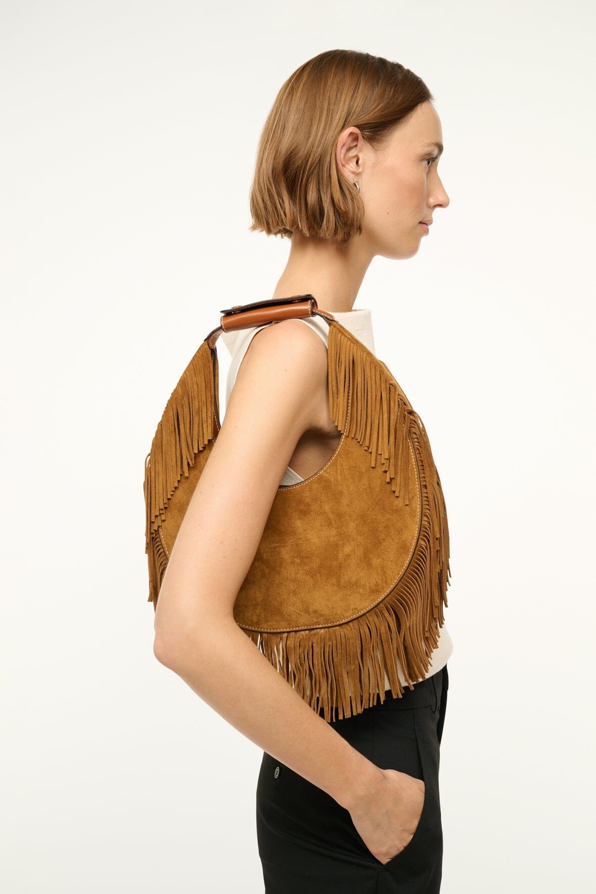 STAUD MOON TOTE BAG TAN FRINGE - 6
