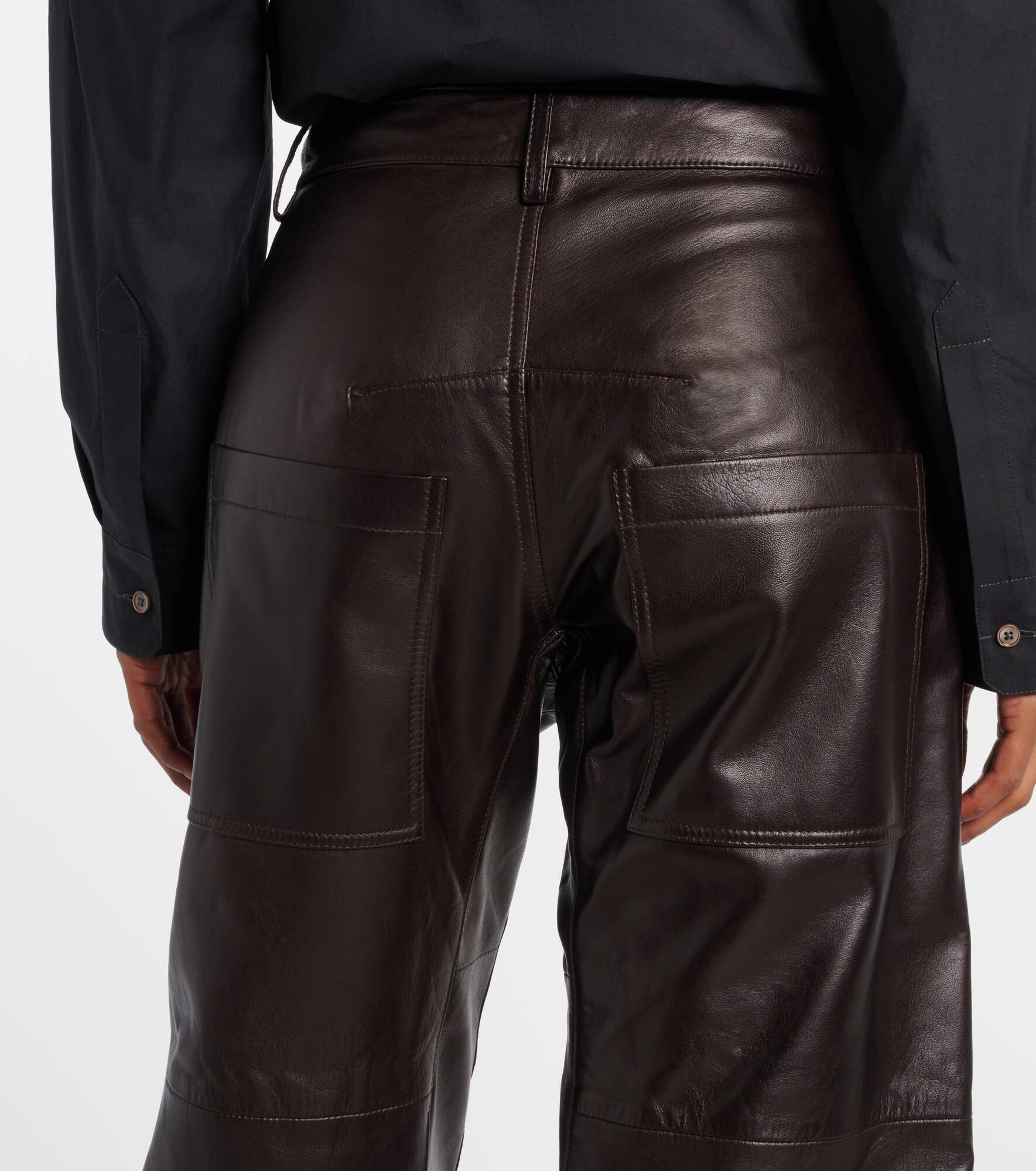Shon leather barrel-leg pants - 6