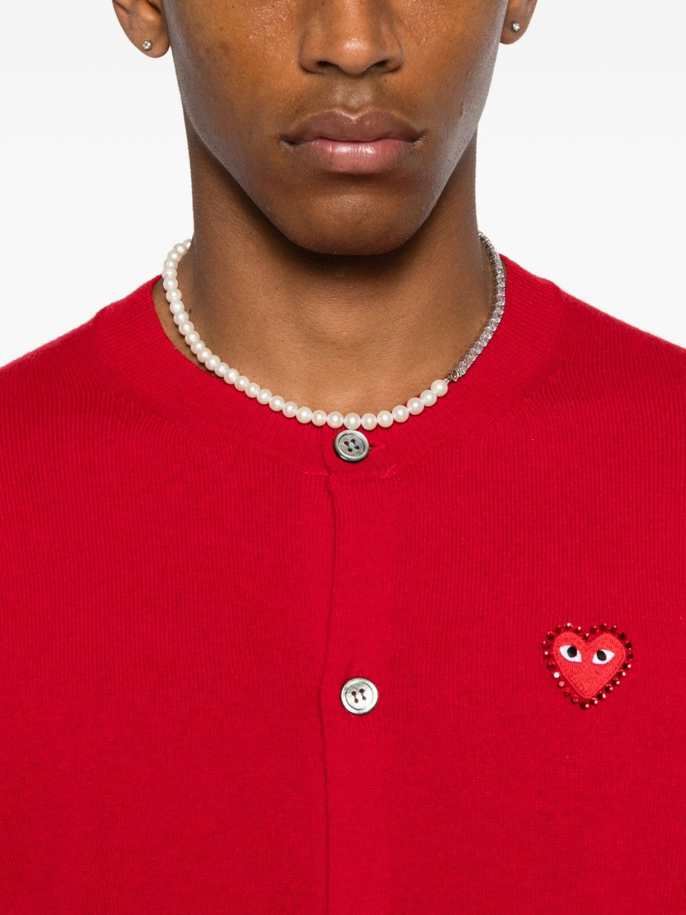 heart-emblem rhinestone-embellishment cardigan - 5