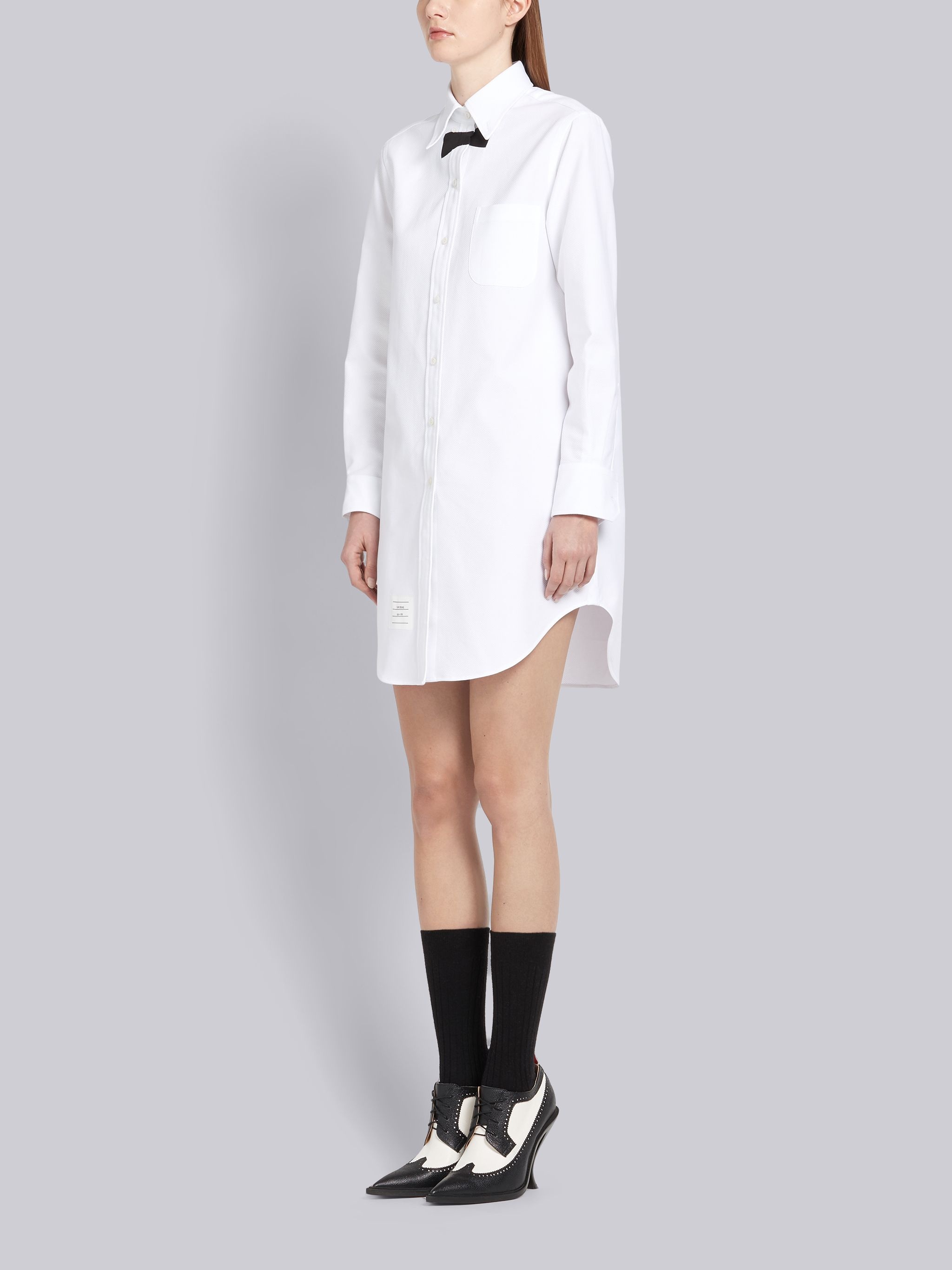 Trompe L'oeil Tie Piqué Shirtdress - 2