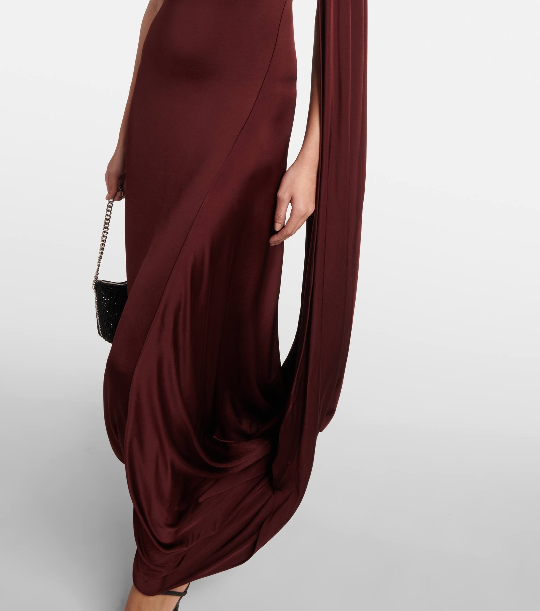 Caped one-shoulder satin gown - 5