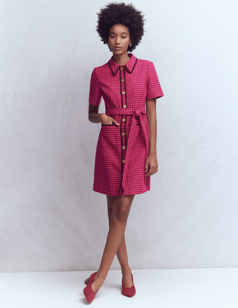 Loren Trim Short Dress-Red & Pink Dogtooth 5