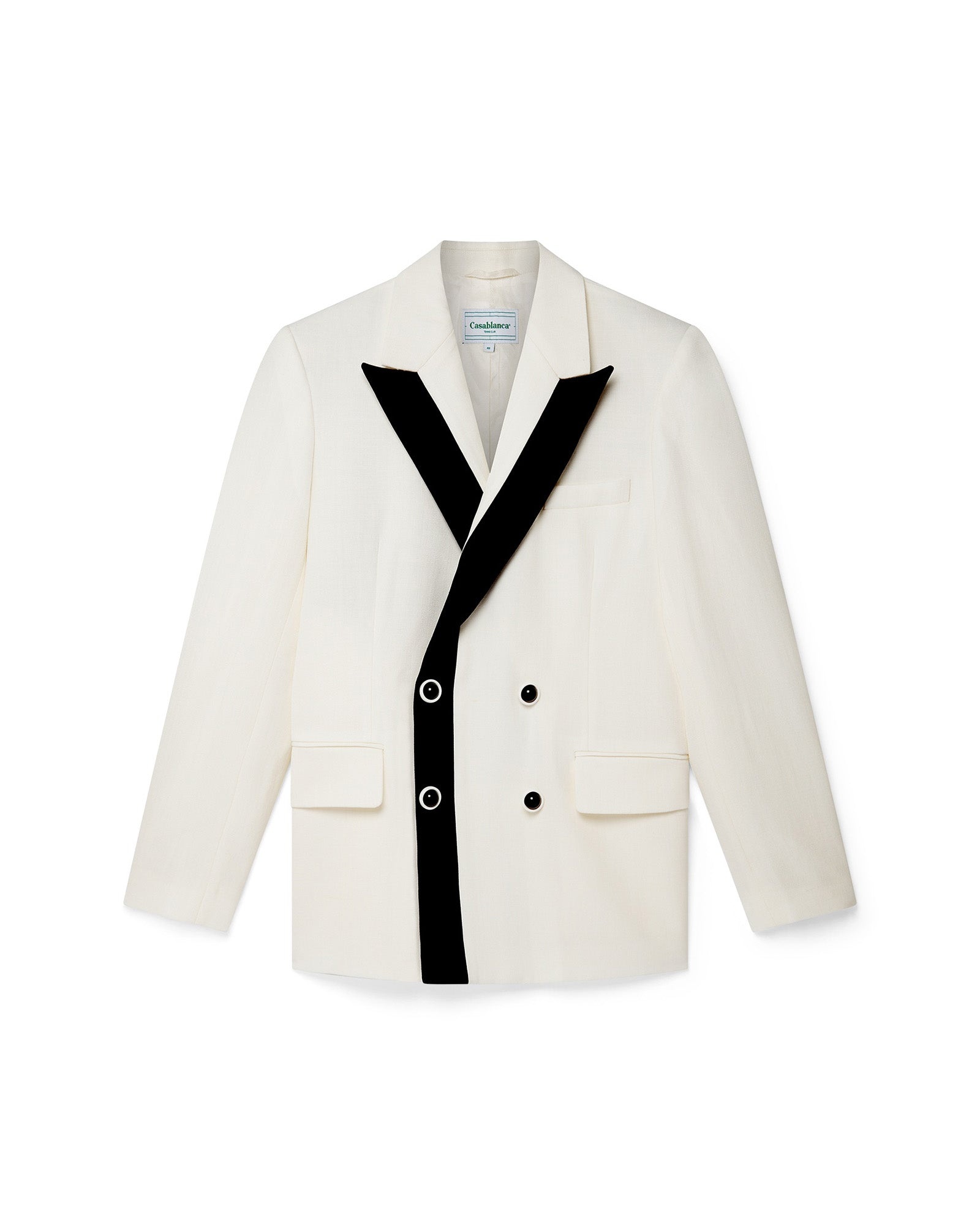 Off White Contrast Lapel Double Breasted Blazer - 1