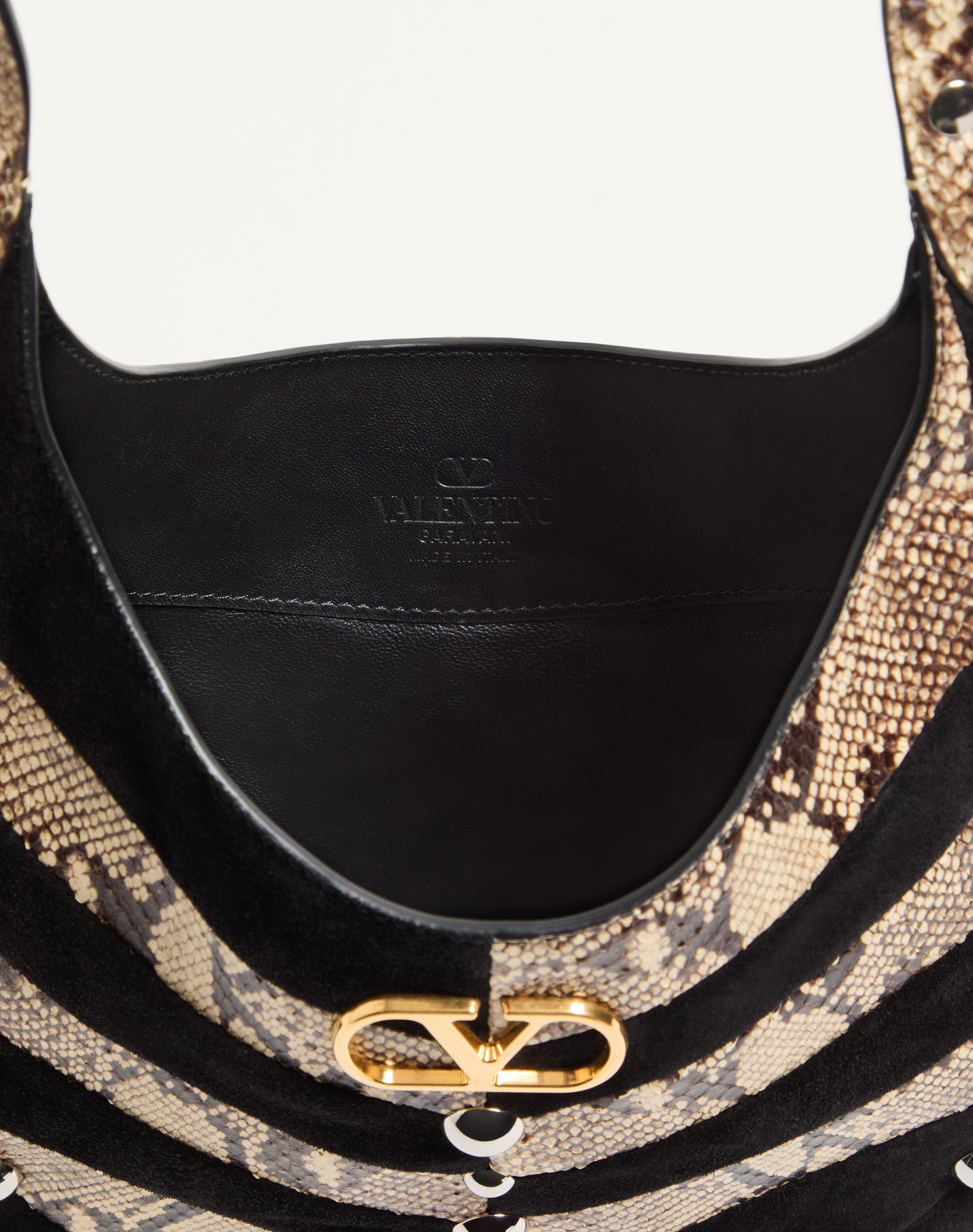 VALENTINO GARAVANI HOBOHO SMALL HOBO BAG IN PYTHON AND CHEVRON-PATTERNED SUEDE WITH STUDS - 5