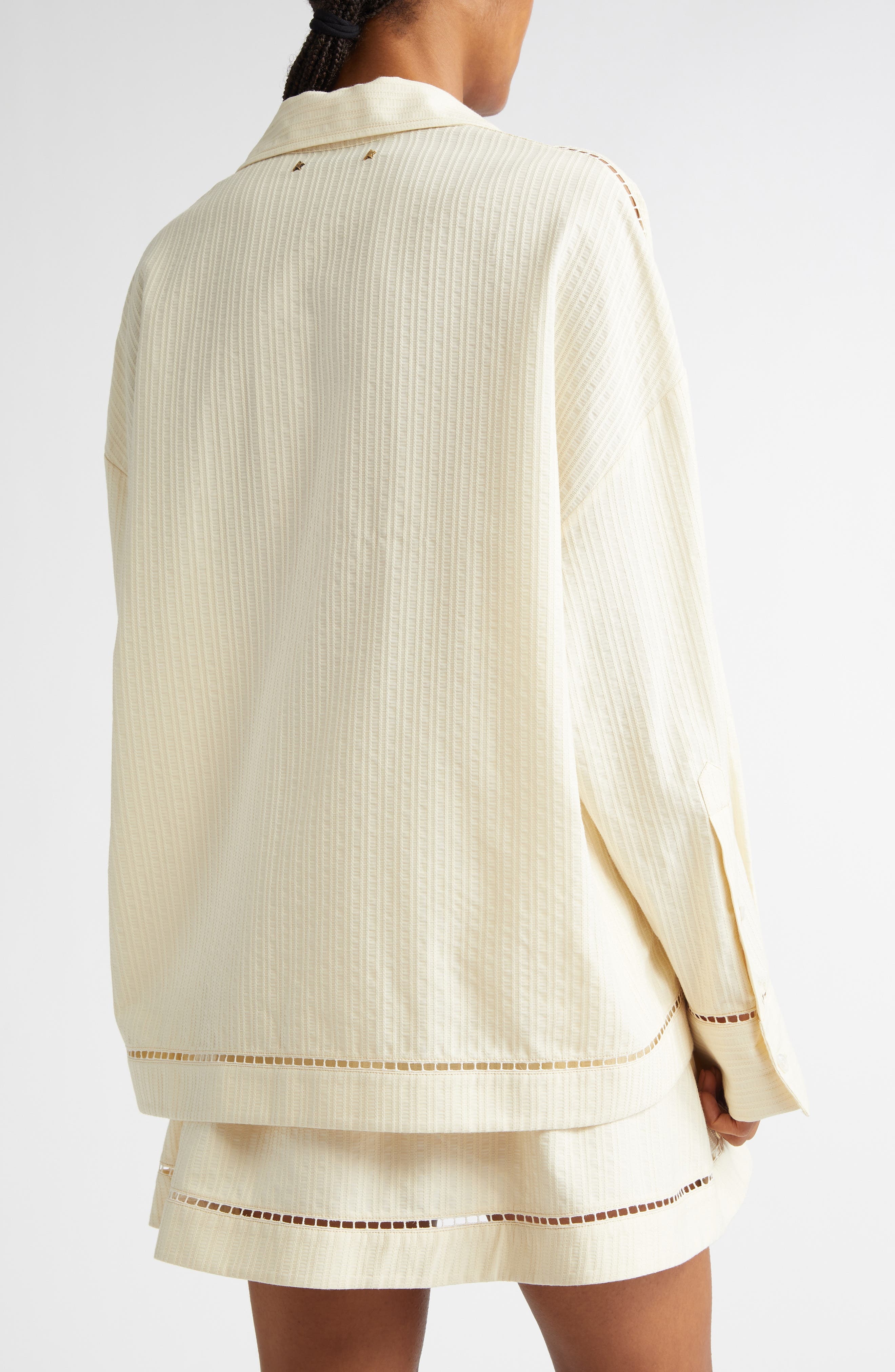 Golden Goose Texture Stripe Oversize Button-Up Shirt in Shortbread at Nordstrom - 3