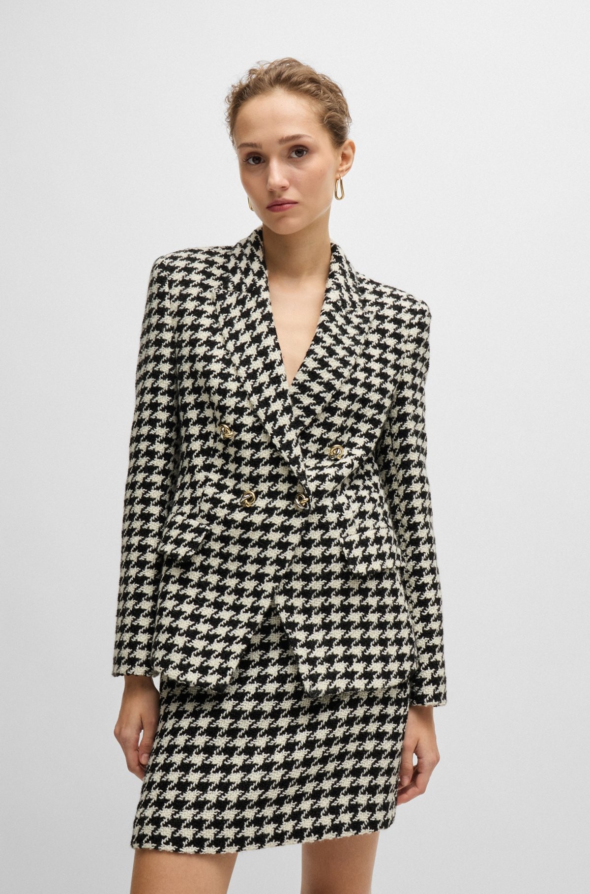 SLIM-FIT JACKET IN HOUNDSTOOTH FABRIC WITH METALLIC TRIMS - 2