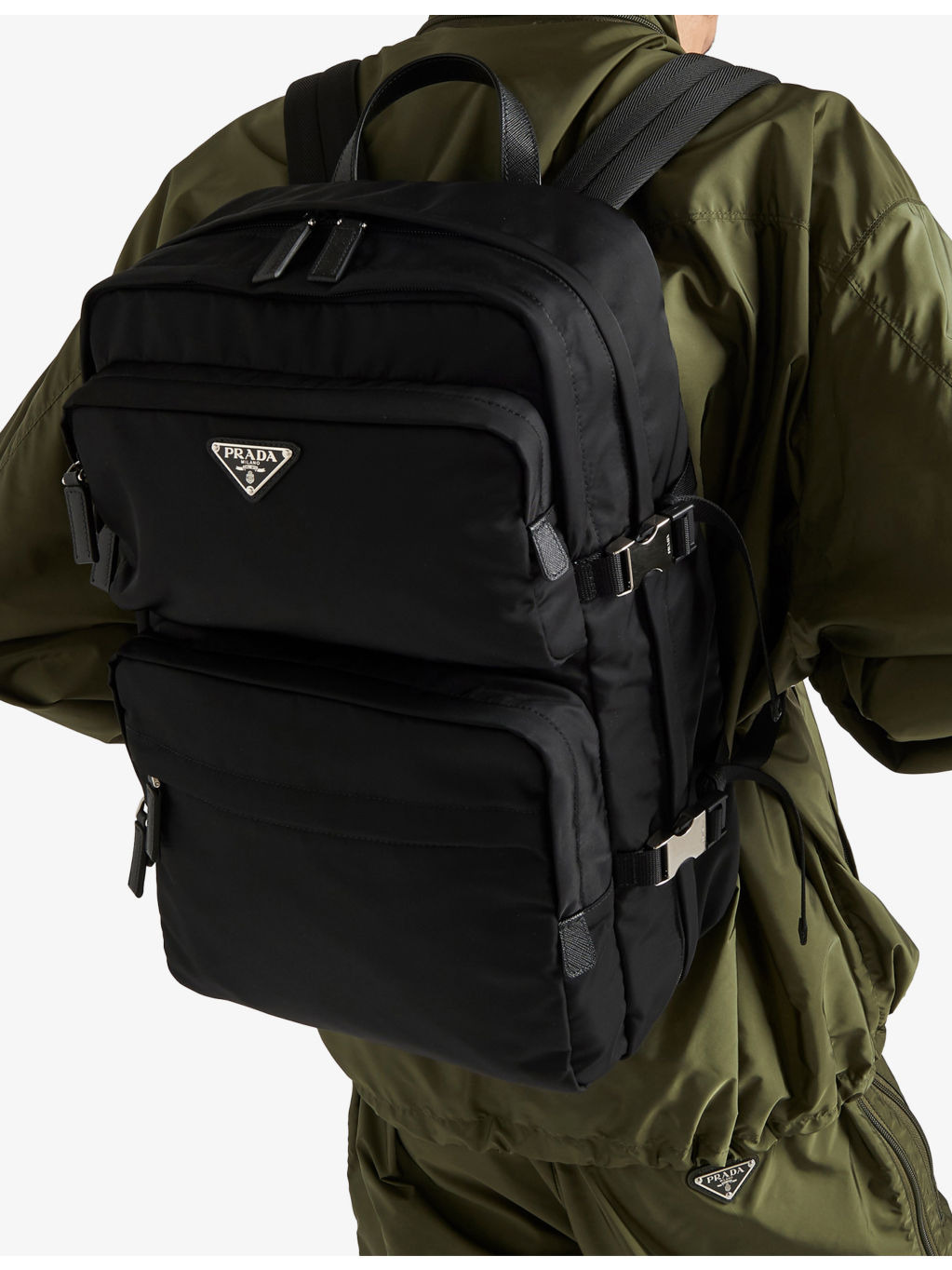 Brand-Plaque Nylon and Saffiano-Leather Backpack - 2
