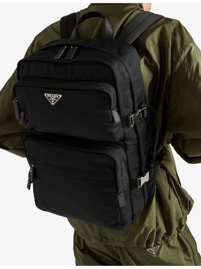 Prada Brand-Plaque Nylon and Saffiano-Leather Backpack outlook