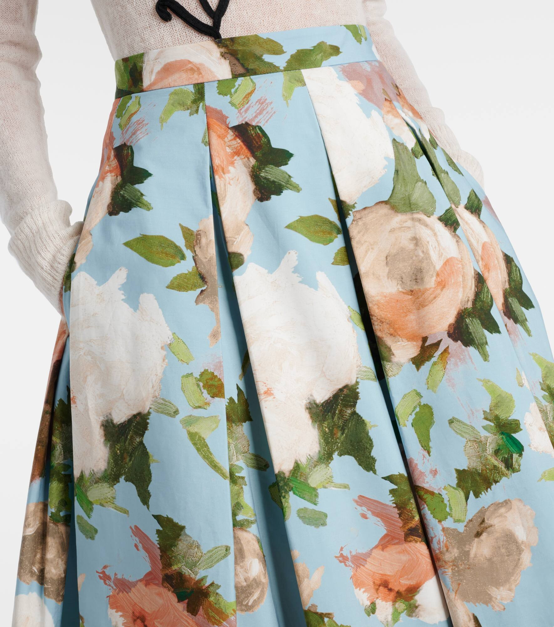 Floral pleated cotton midi skirt - 4