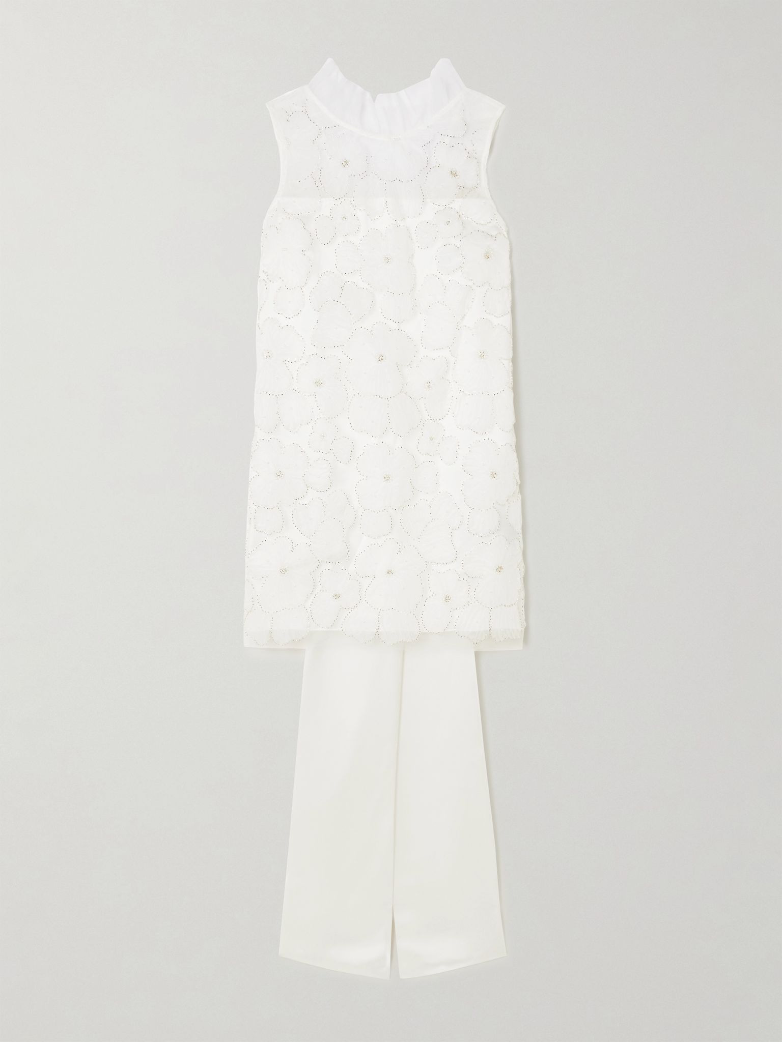 Embellished appliquéd tulle and satin mini dress White - 1