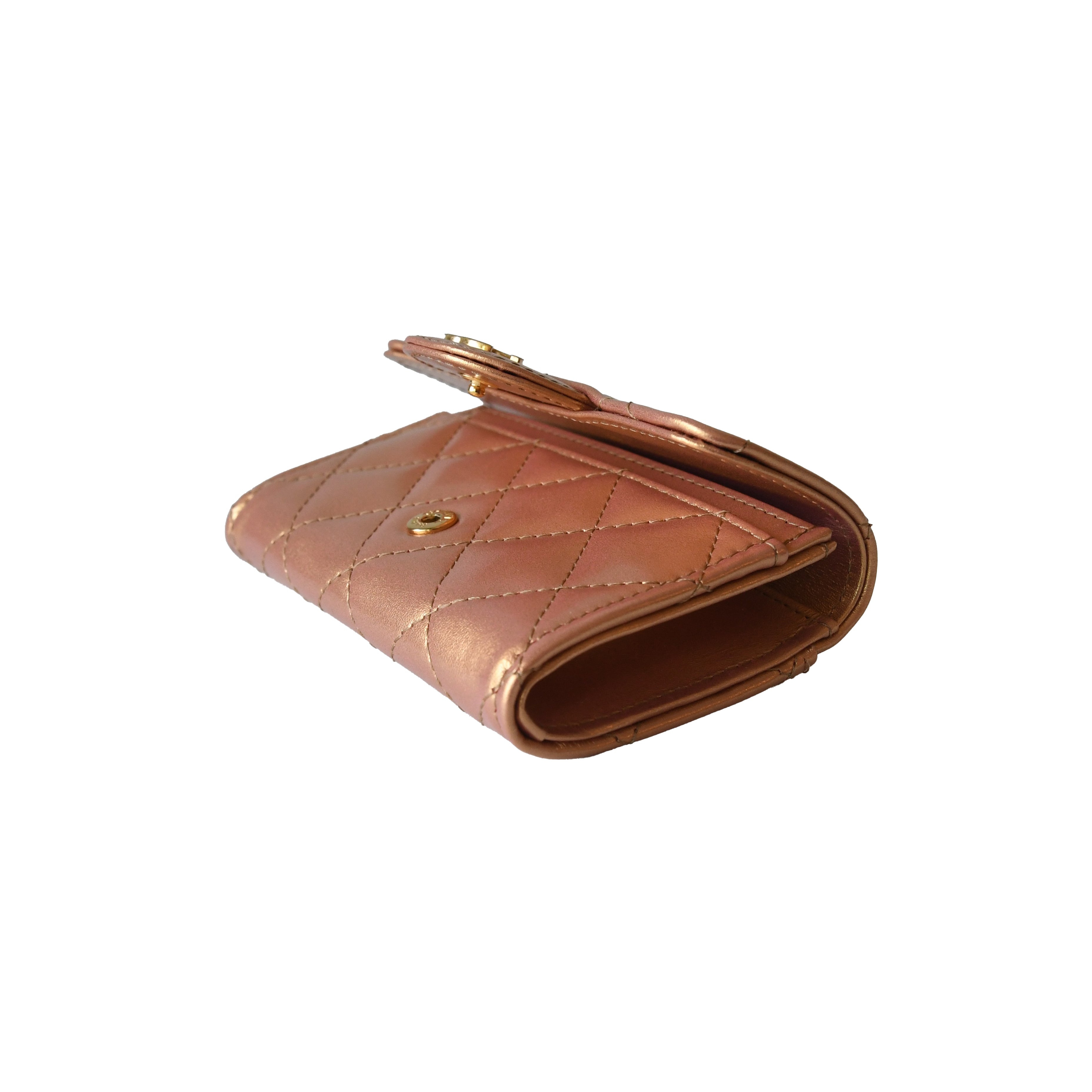 Chanel CC Metallic Lambskin Quilted Flap Card Holder Wallet Golden - 3