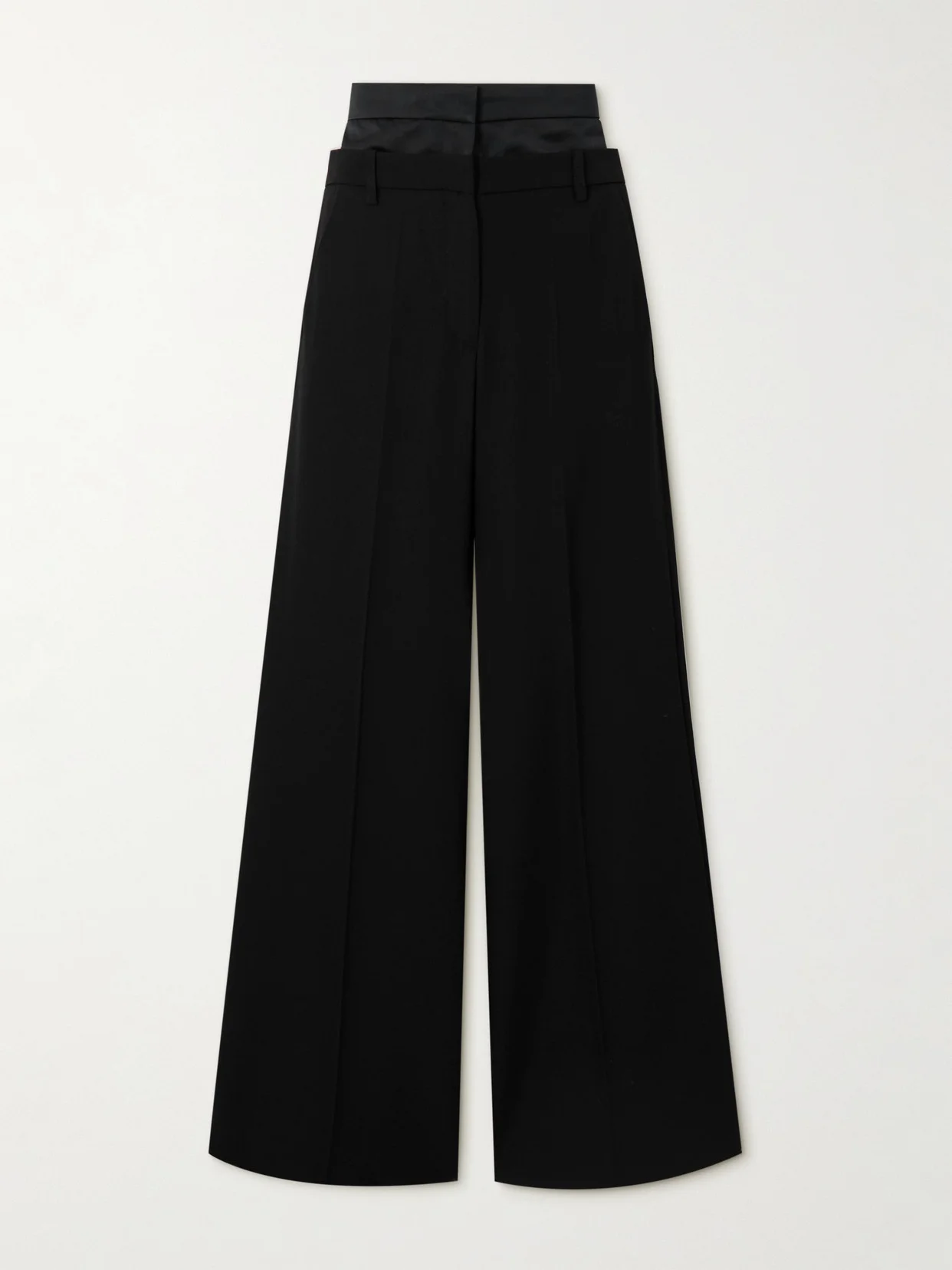 Satin-trimmed Grain De Poudre Wool Wide-leg Pants - 1