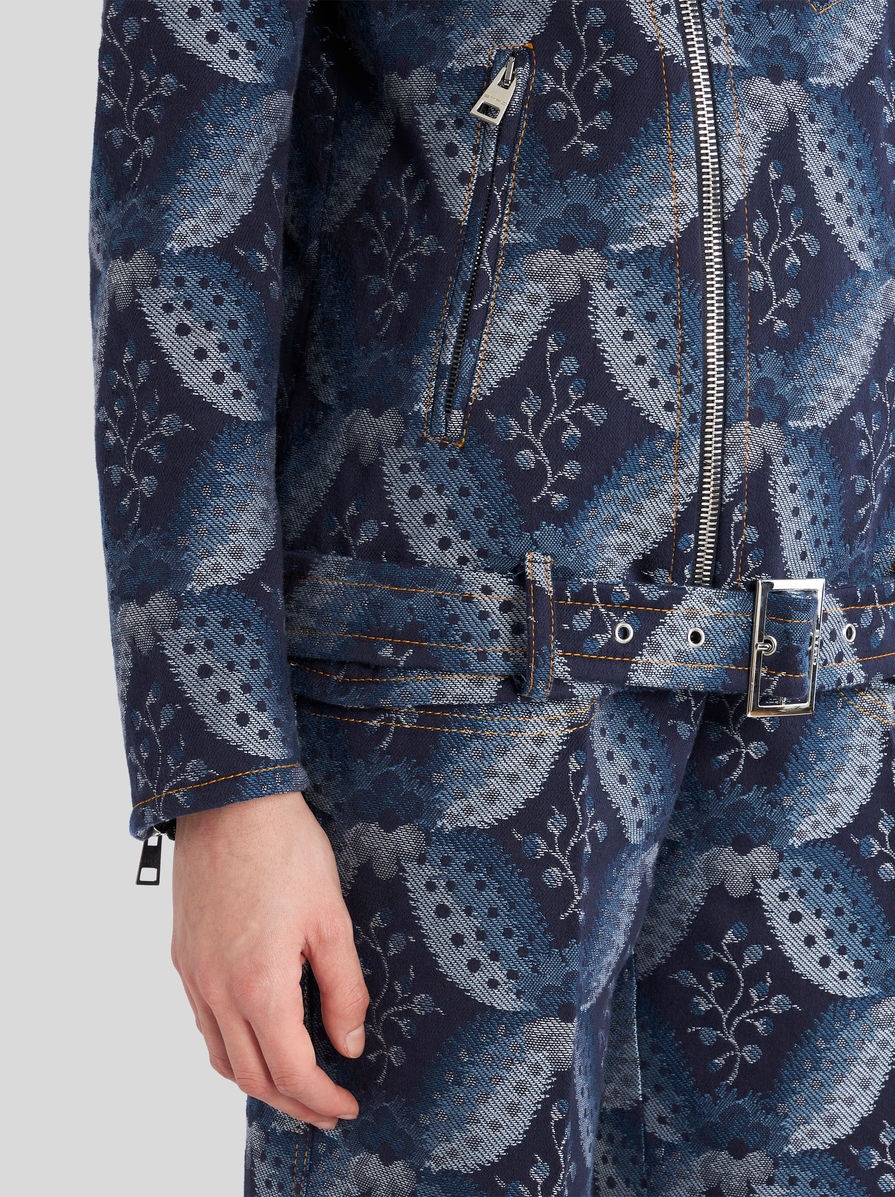 DENIM JACQUARD BIKER JACKET - 2