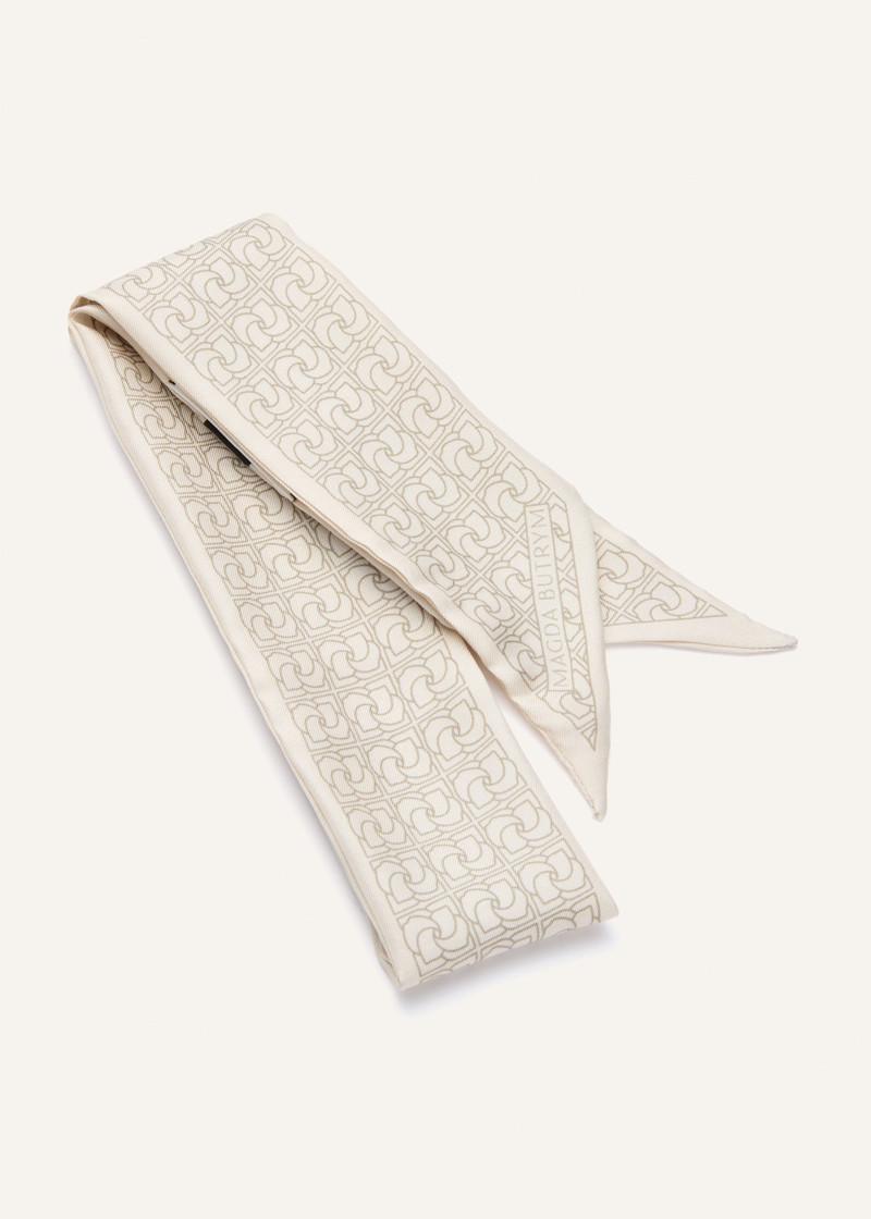 Logo-print silk twilly scarf in cream 1