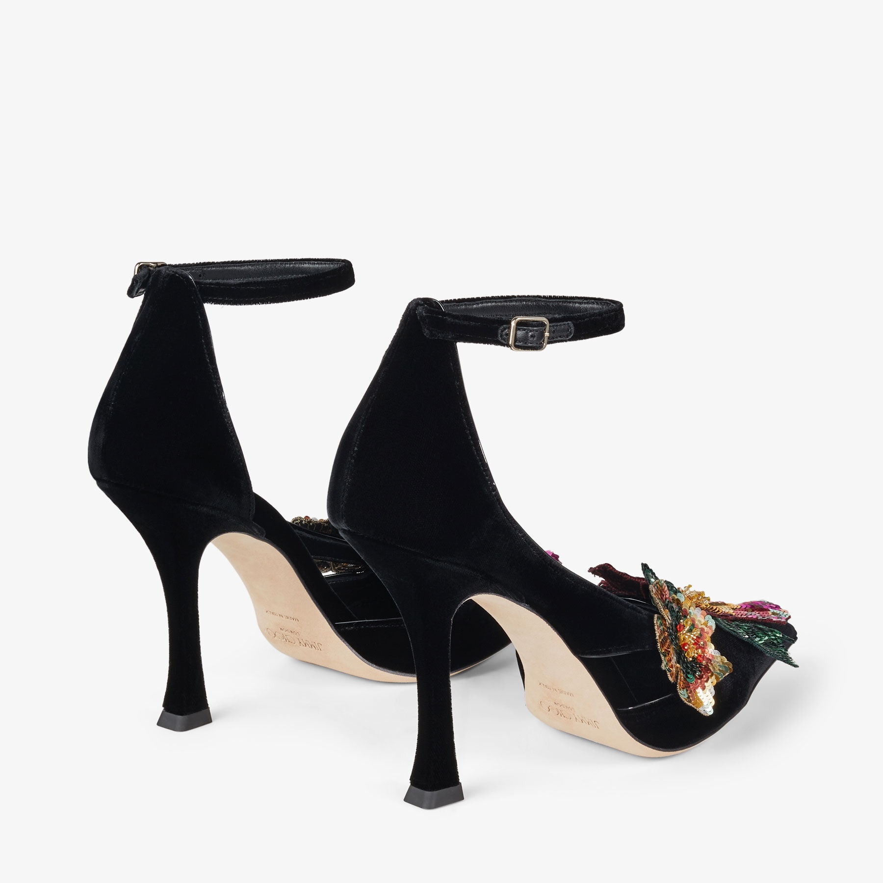 Azara 100
Black Velvet Pumps with Sequin Flowers - 6