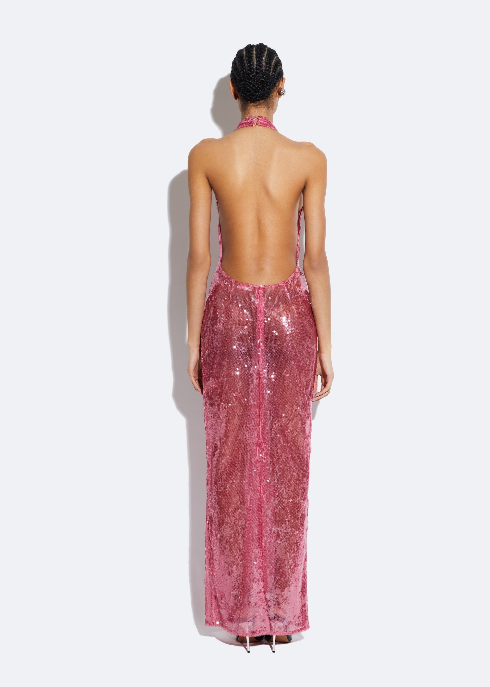 Sheer Sequin Deep V Neck Gown - 3