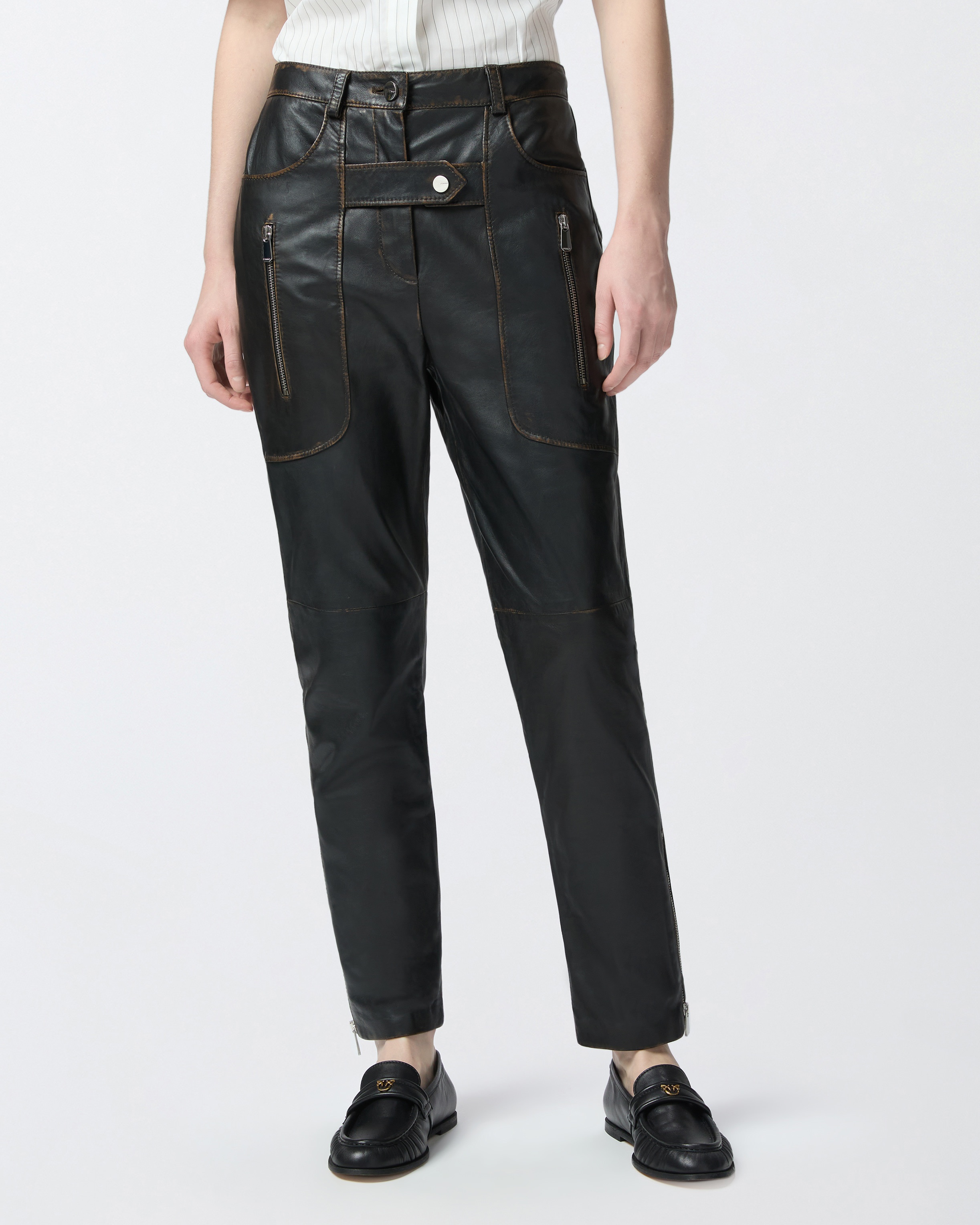LEATHER BIKER PANTS WITH ZIP - 3