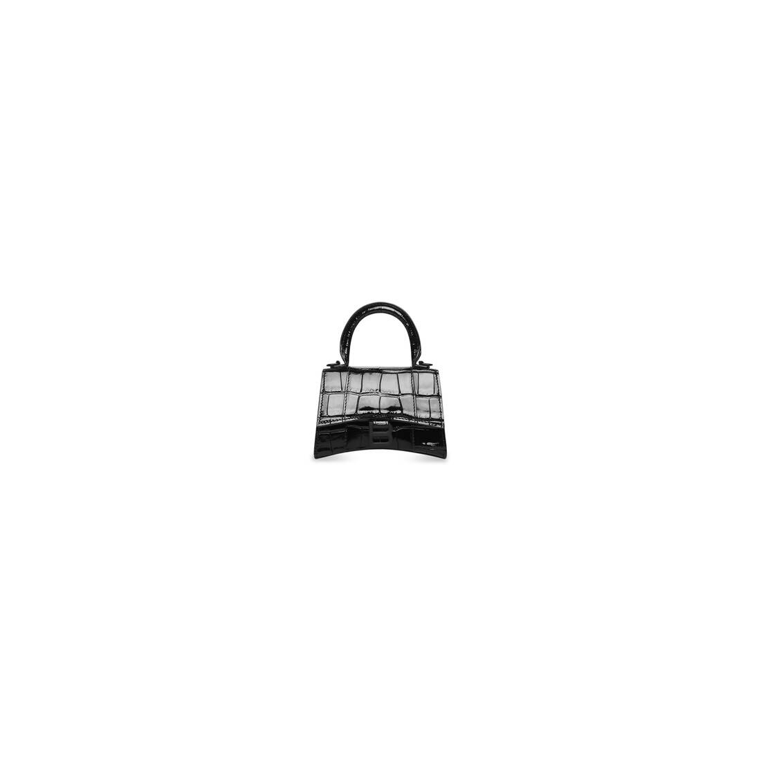 Women's Hourglass Mini Handbag Crocodile Embossed in Black