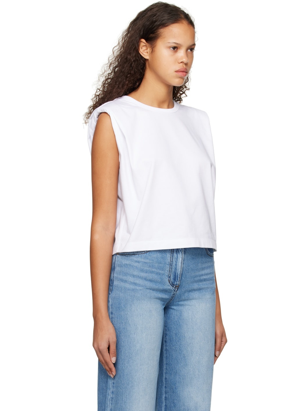 White Padded Shoulders T-Shirt - 2