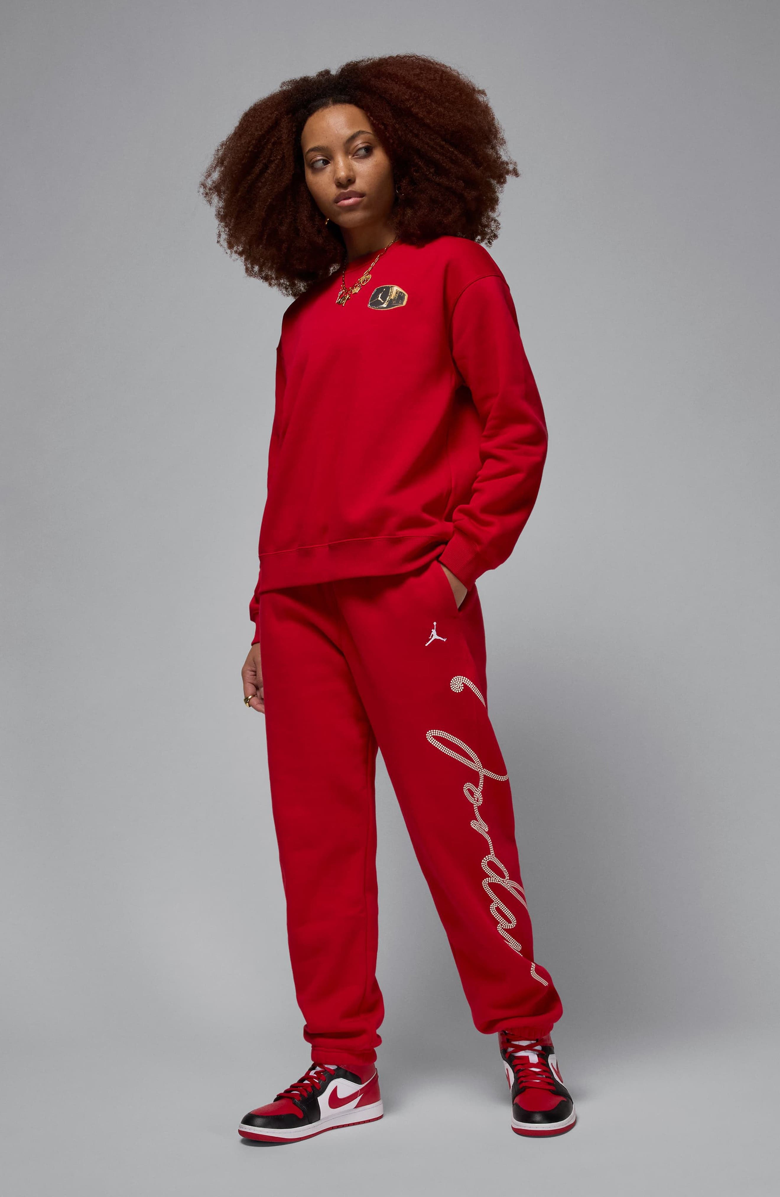 Nike Jordan Brooklyn Fleece Crewneck Sweatshirt in Gym Red/White at Nordstrom - 6